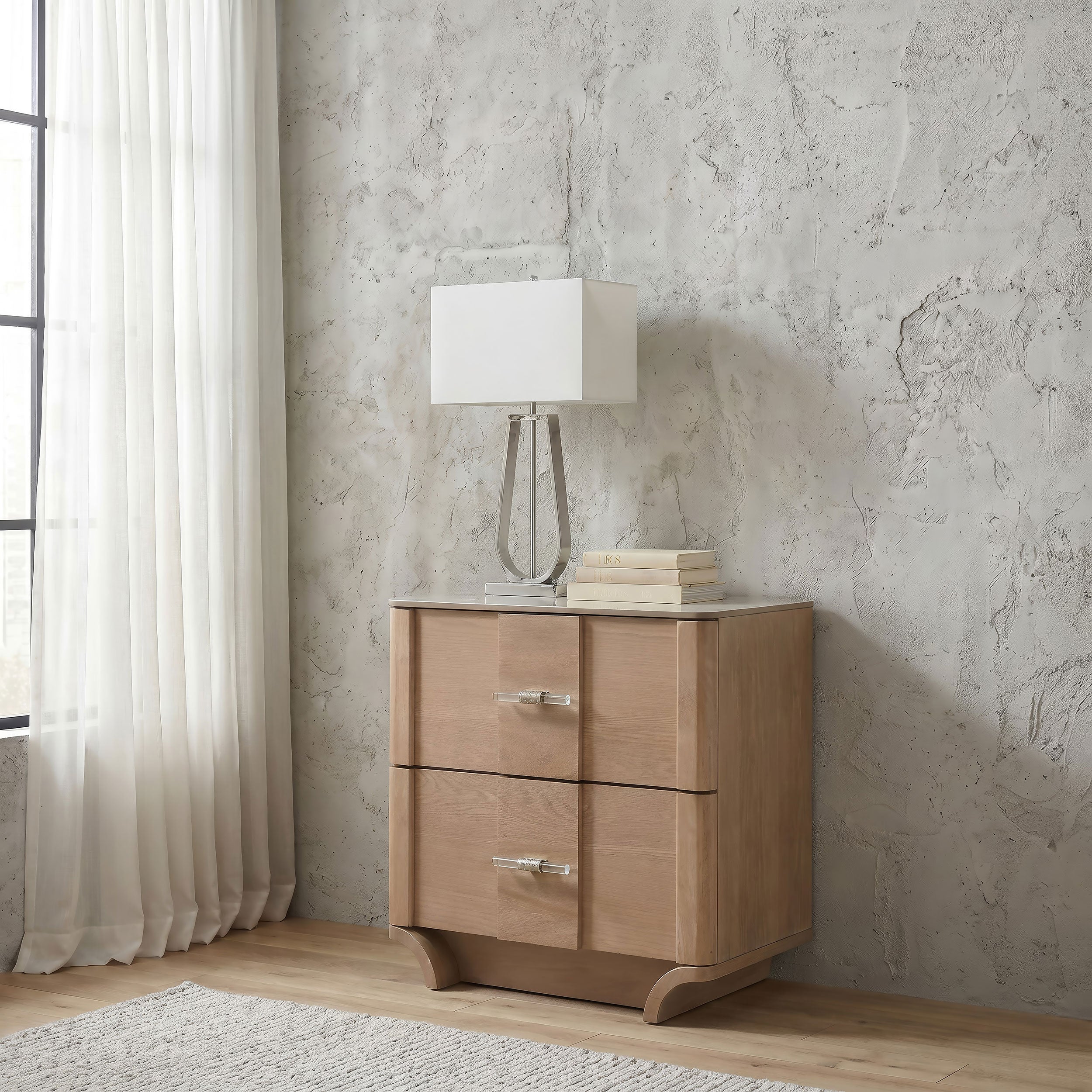 Leanne 2-drawer Sinter Stone Top Nightstand Light Oak — view 2
