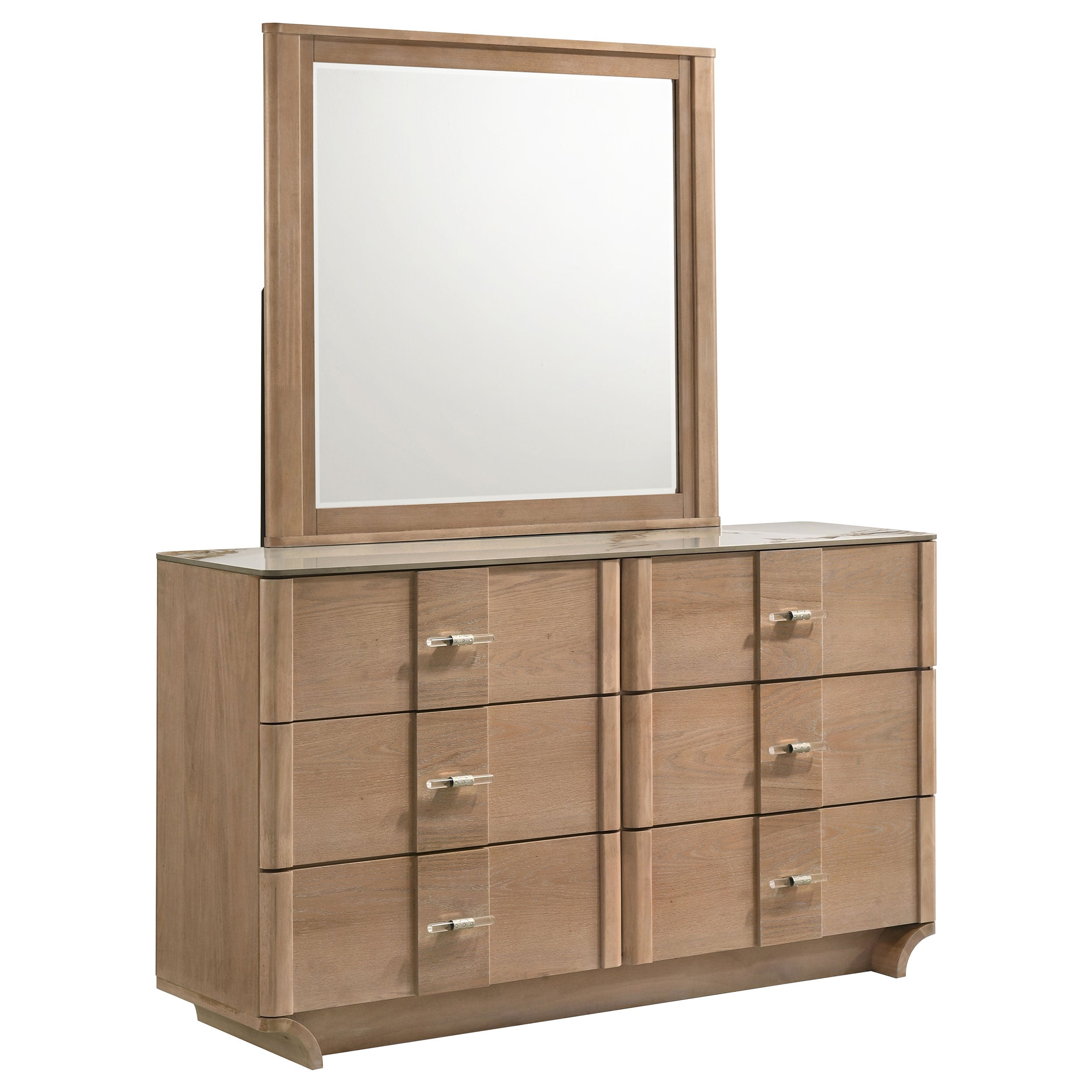 Leanne 6-drawer Sinter Stone Top Dresser and Mirror Light Oak — view 1