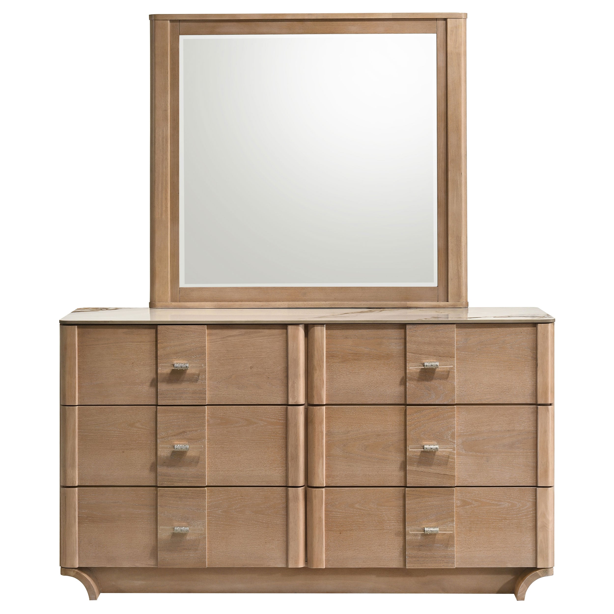 Leanne 6-drawer Sinter Stone Top Dresser and Mirror Light Oak — view 3
