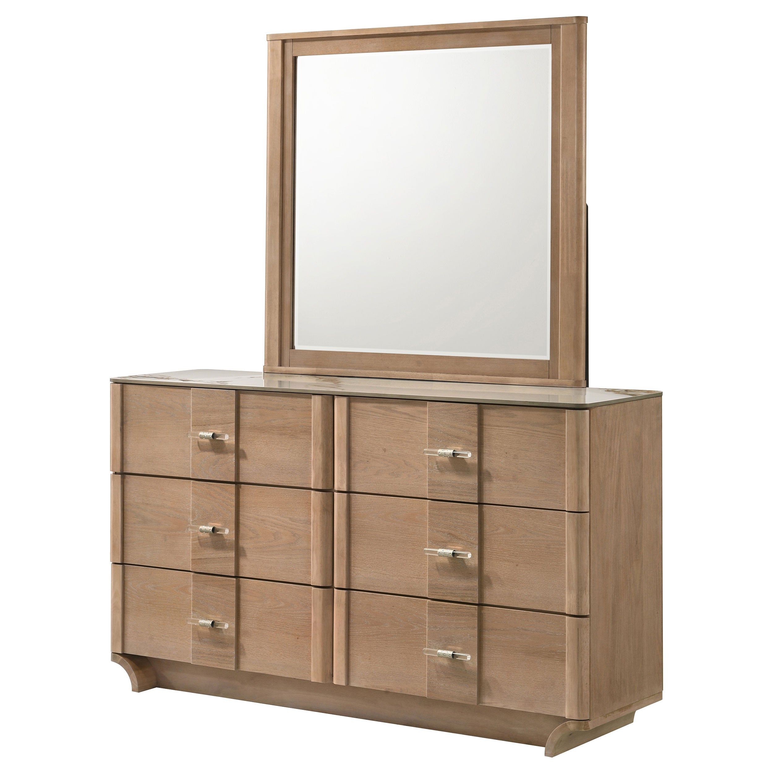 Leanne 6-drawer Sinter Stone Top Dresser and Mirror Light Oak — view 4