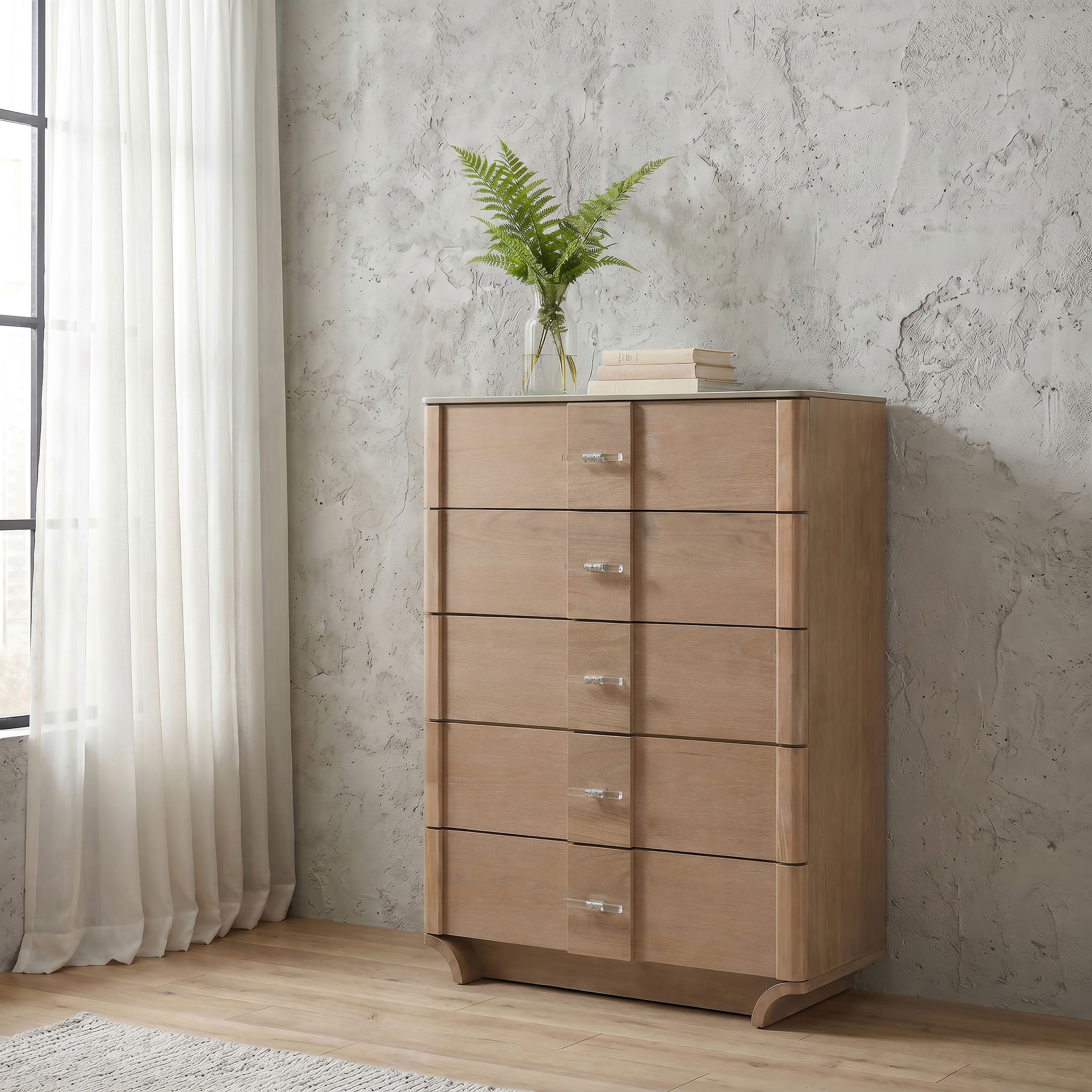 Leanne 5-drawer Sinter Stone Top Chest of Drawers Light Oak — view 2