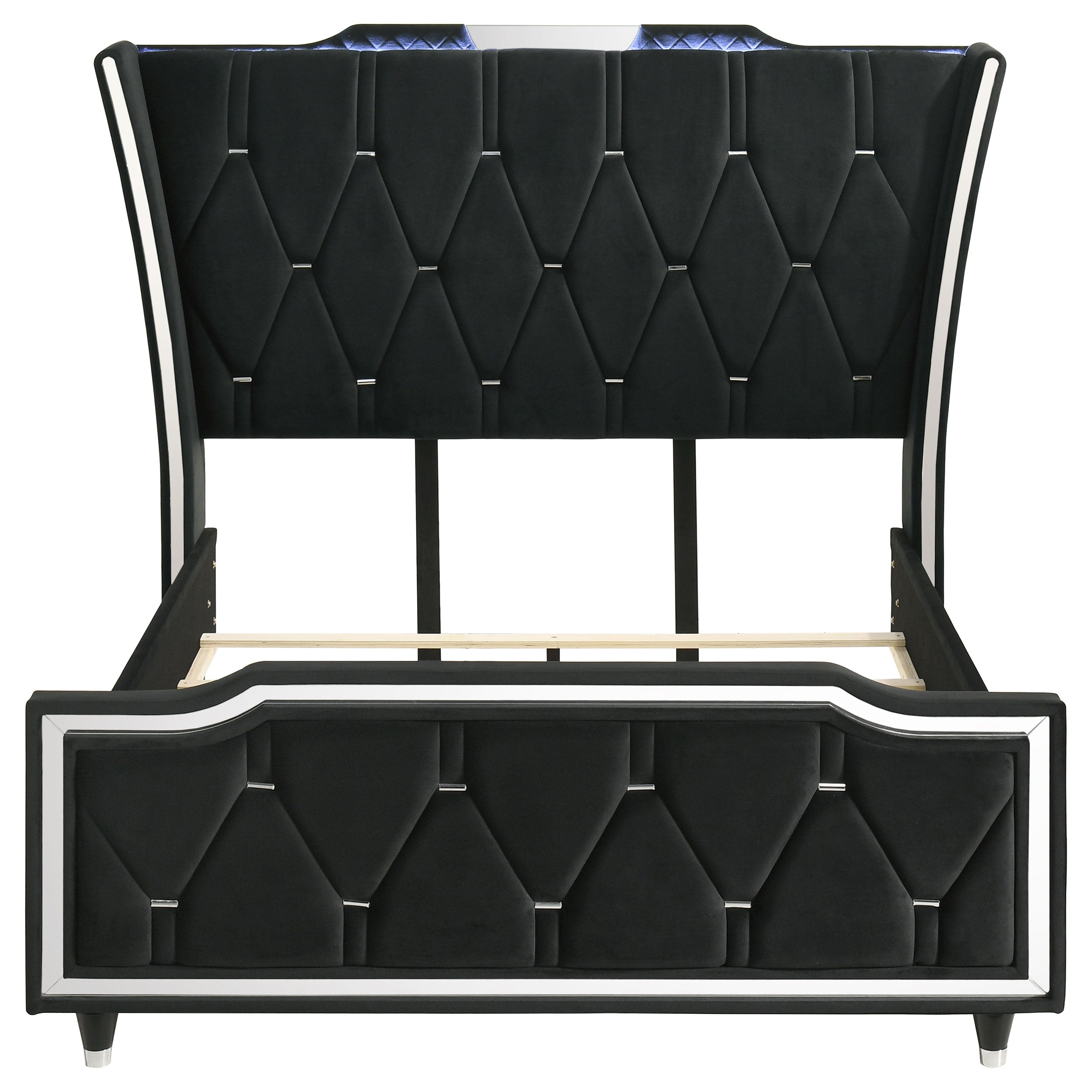 Lorient Queen LED Upholstered Wingback Bed Black — view 4