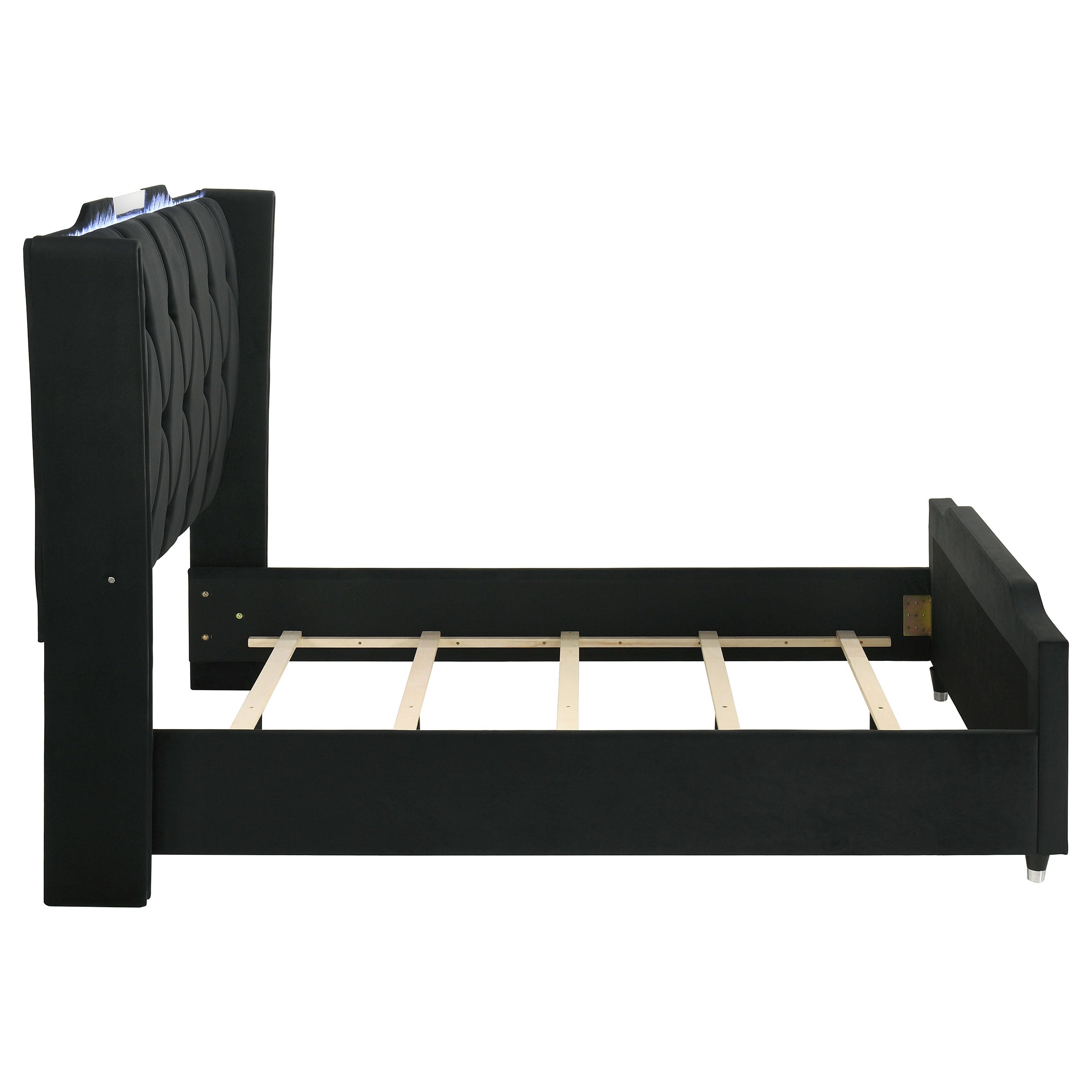 Lorient Queen LED Upholstered Wingback Bed Black — view 6