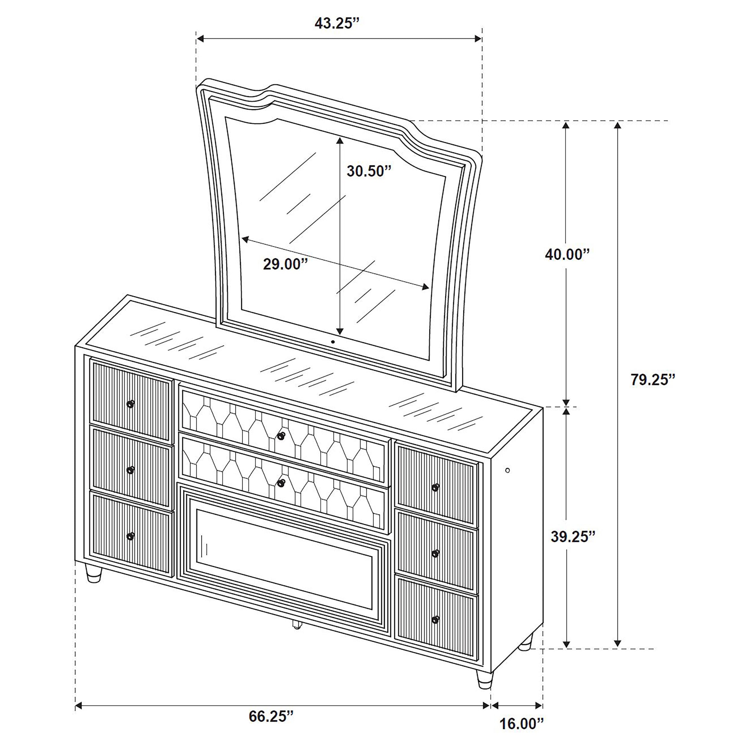 Lorient 8-drawer LED Flame Box Dresser and Mirror Black — view 14