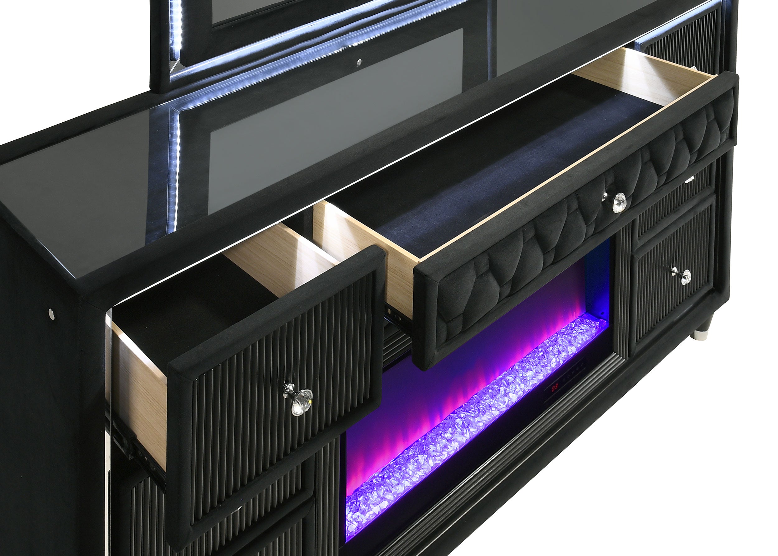 Lorient 8-drawer LED Bedroom Flame Box Dresser Black — view 11