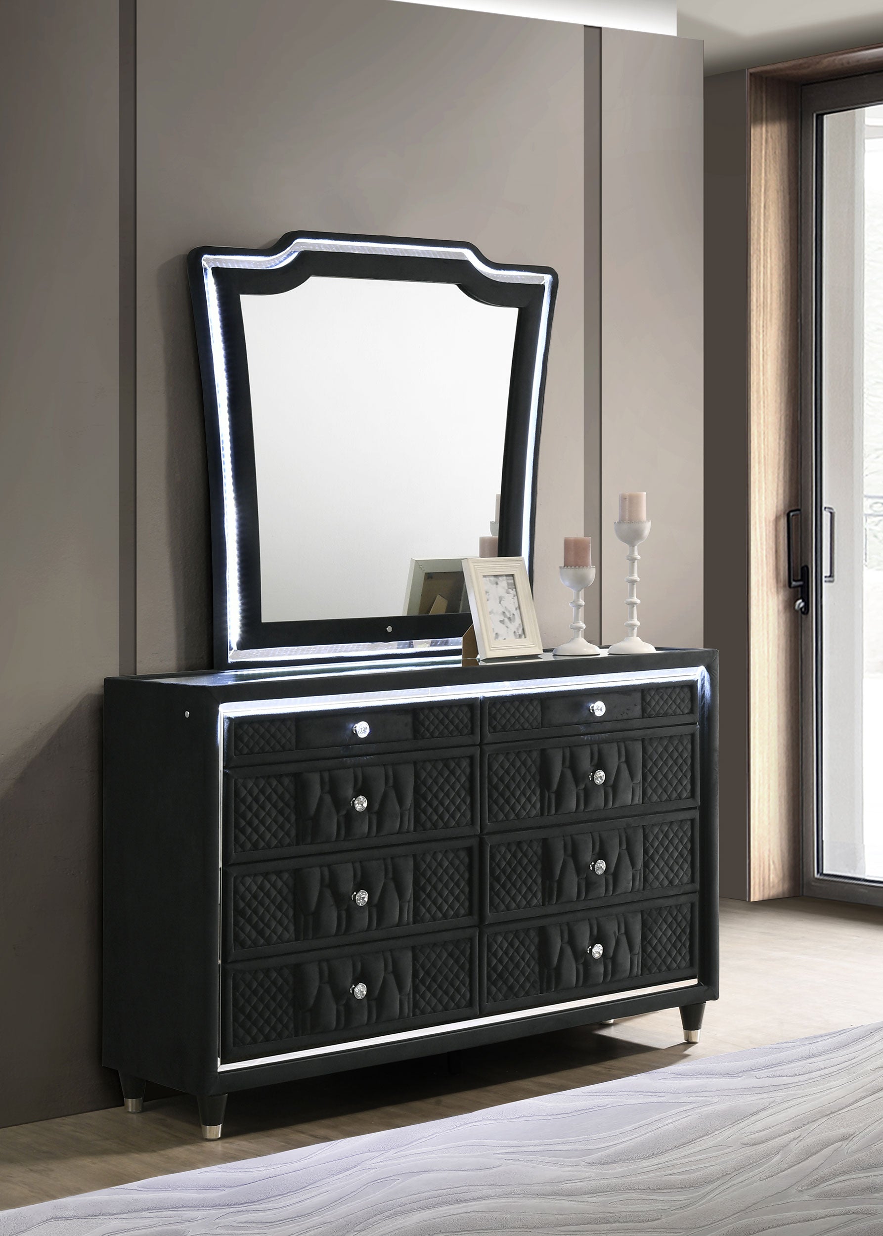 Lorient 8-drawer LED Dresser with Mirror Black — view 2