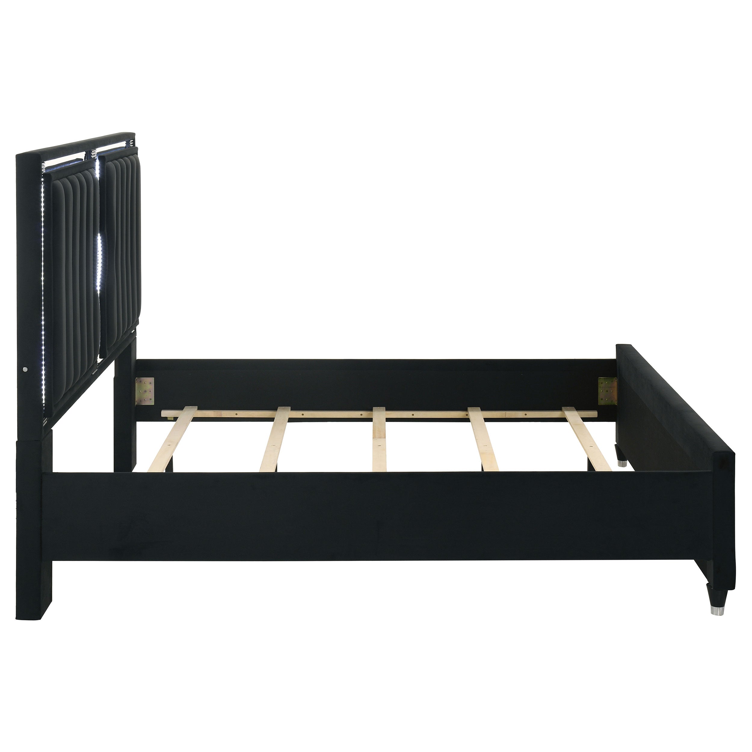 Ravenne Velvet Upholstered Eastern King LED Panel Bed Black — view 6