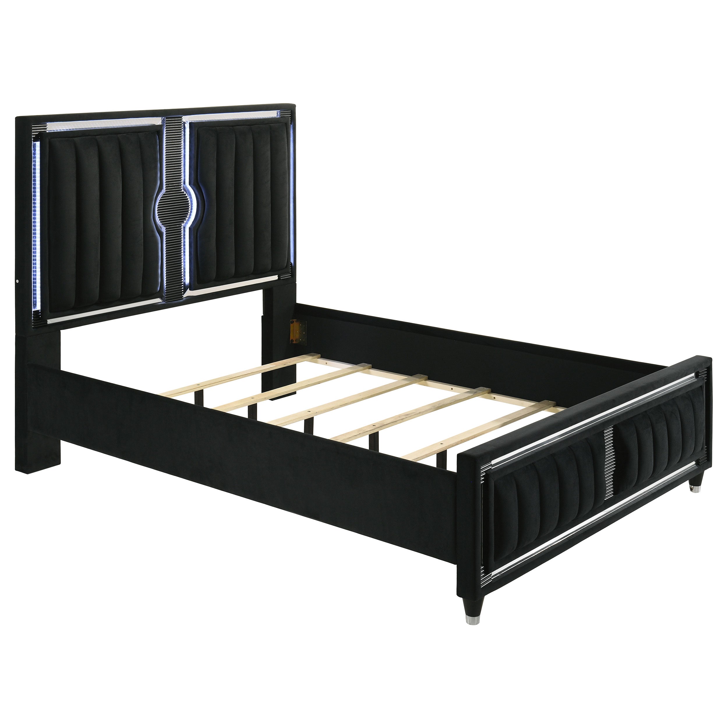 Ravenne Velvet Upholstered Queen LED Panel Bed Black — view 1