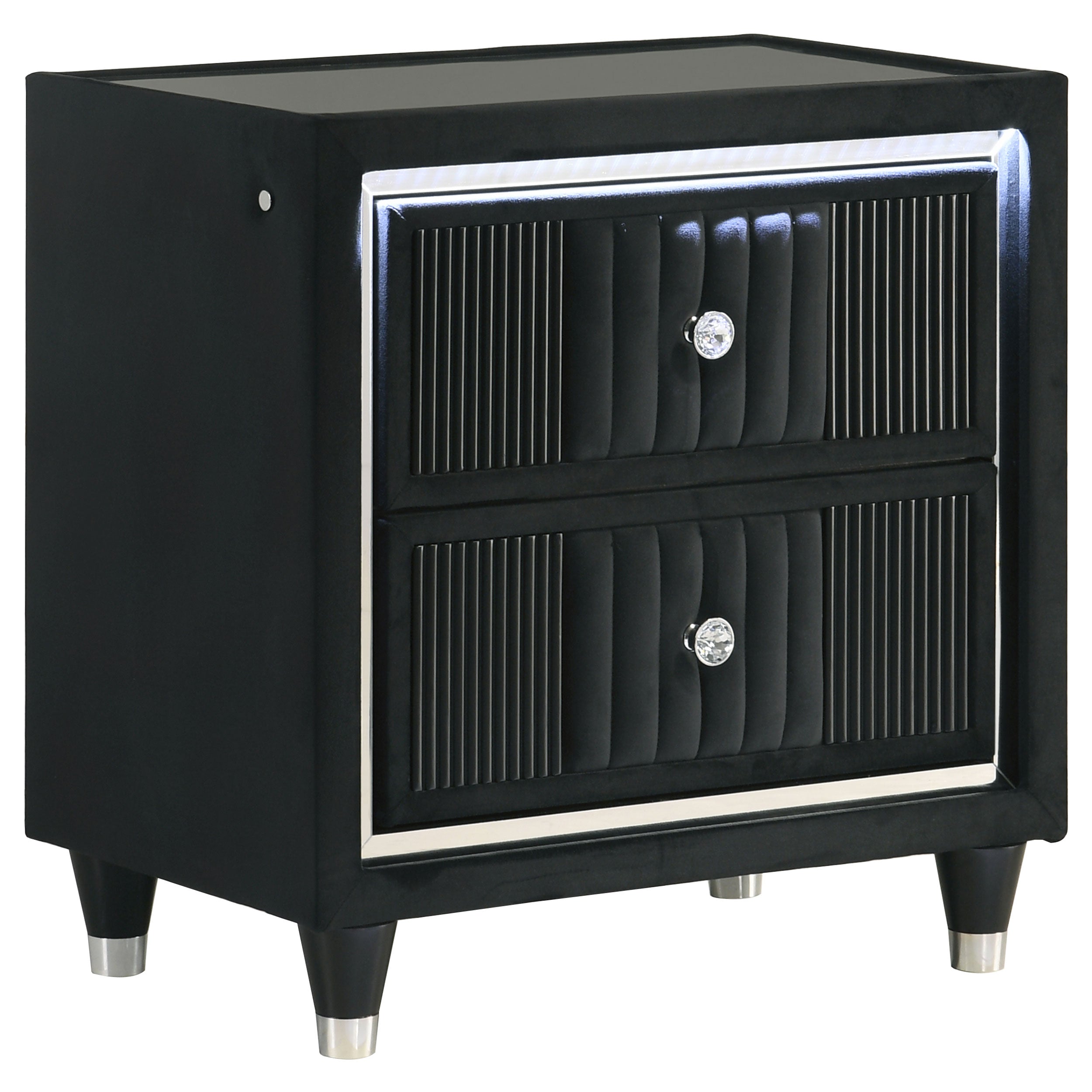 Ravenne 2-drawer Velvet Upholstered LED Nightstand with USB Black — view 1