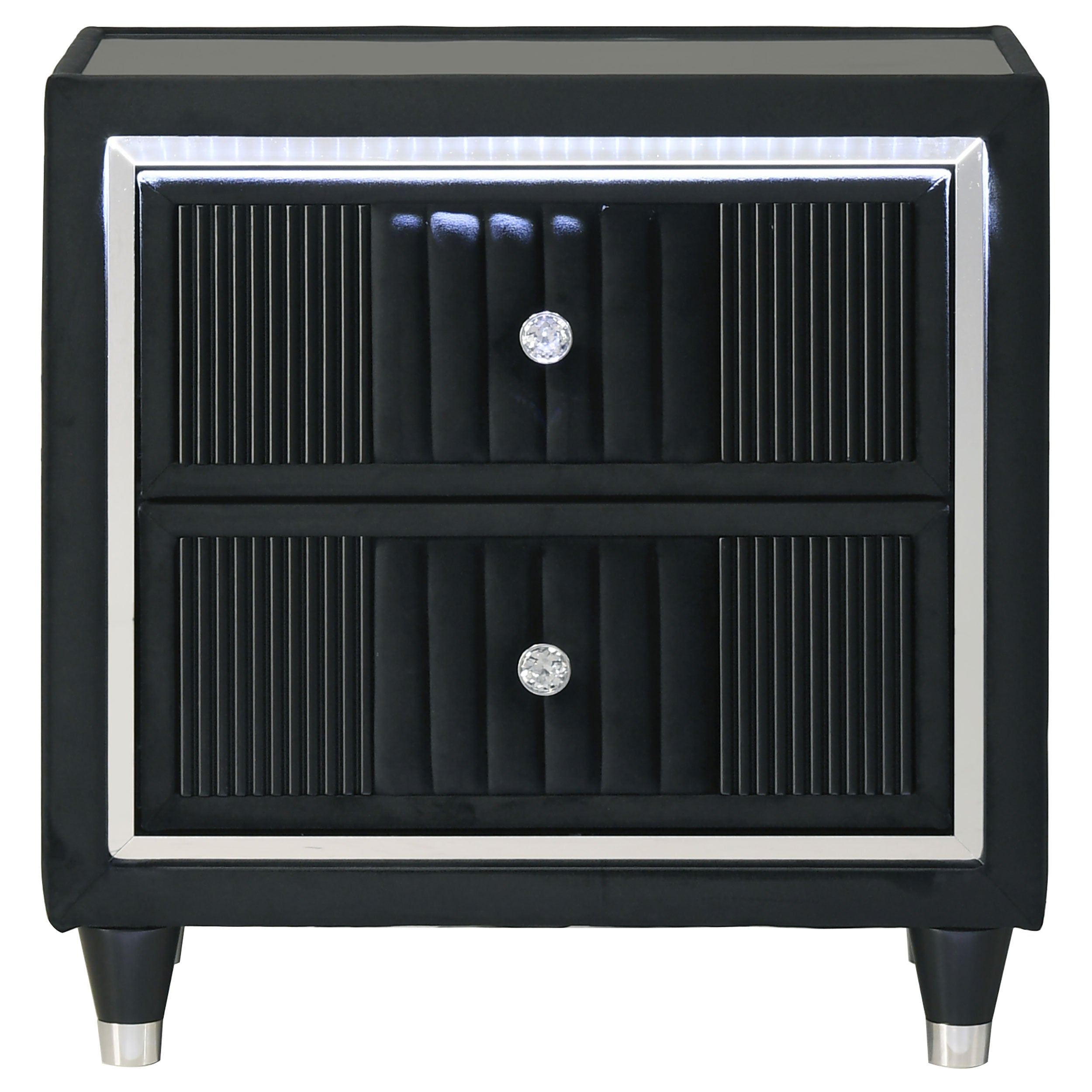 Ravenne 2-drawer Velvet Upholstered LED Nightstand with USB Black — view 3