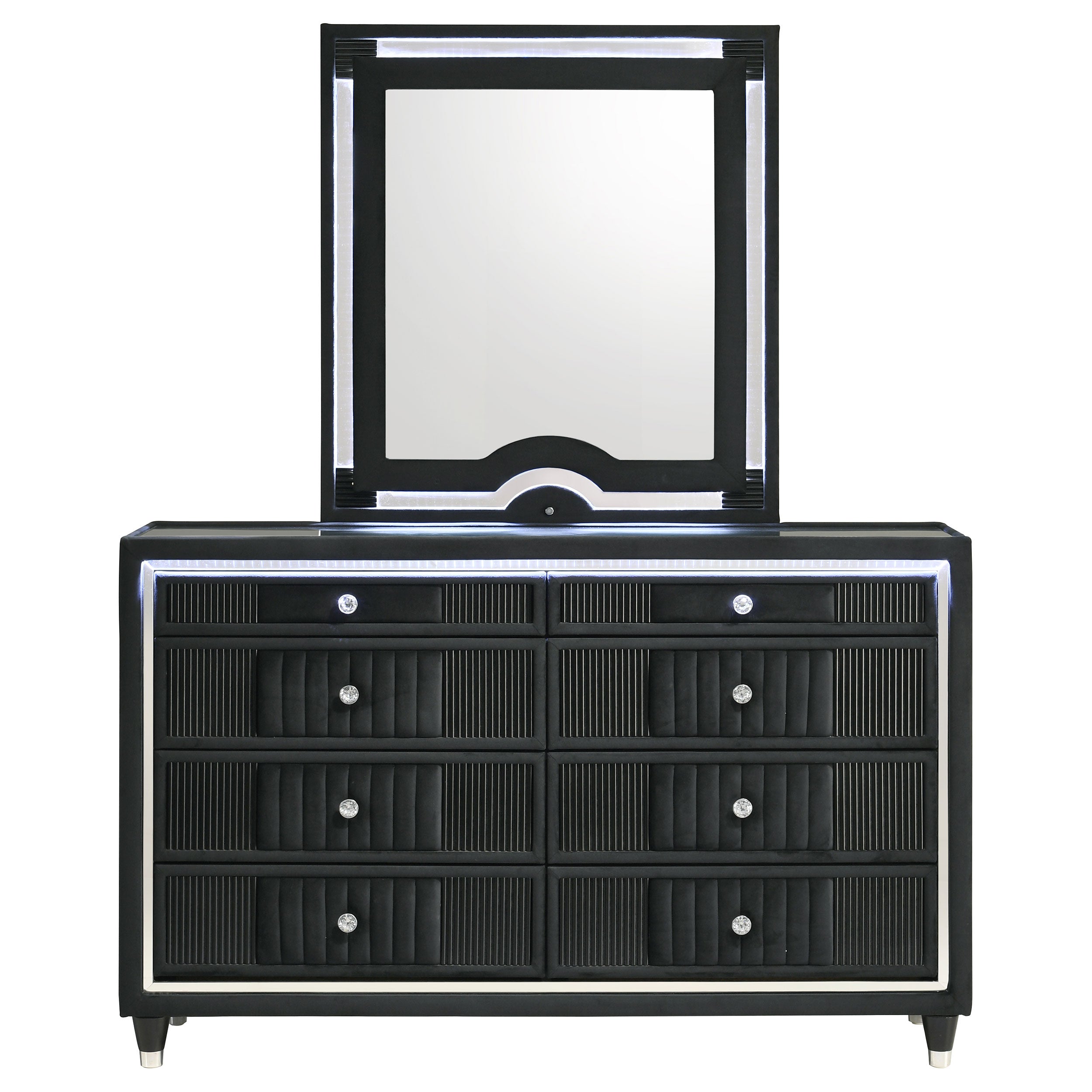 Ravenne 8-drawer Velvet Upholstered LED Dresser and Mirror Black — view 3