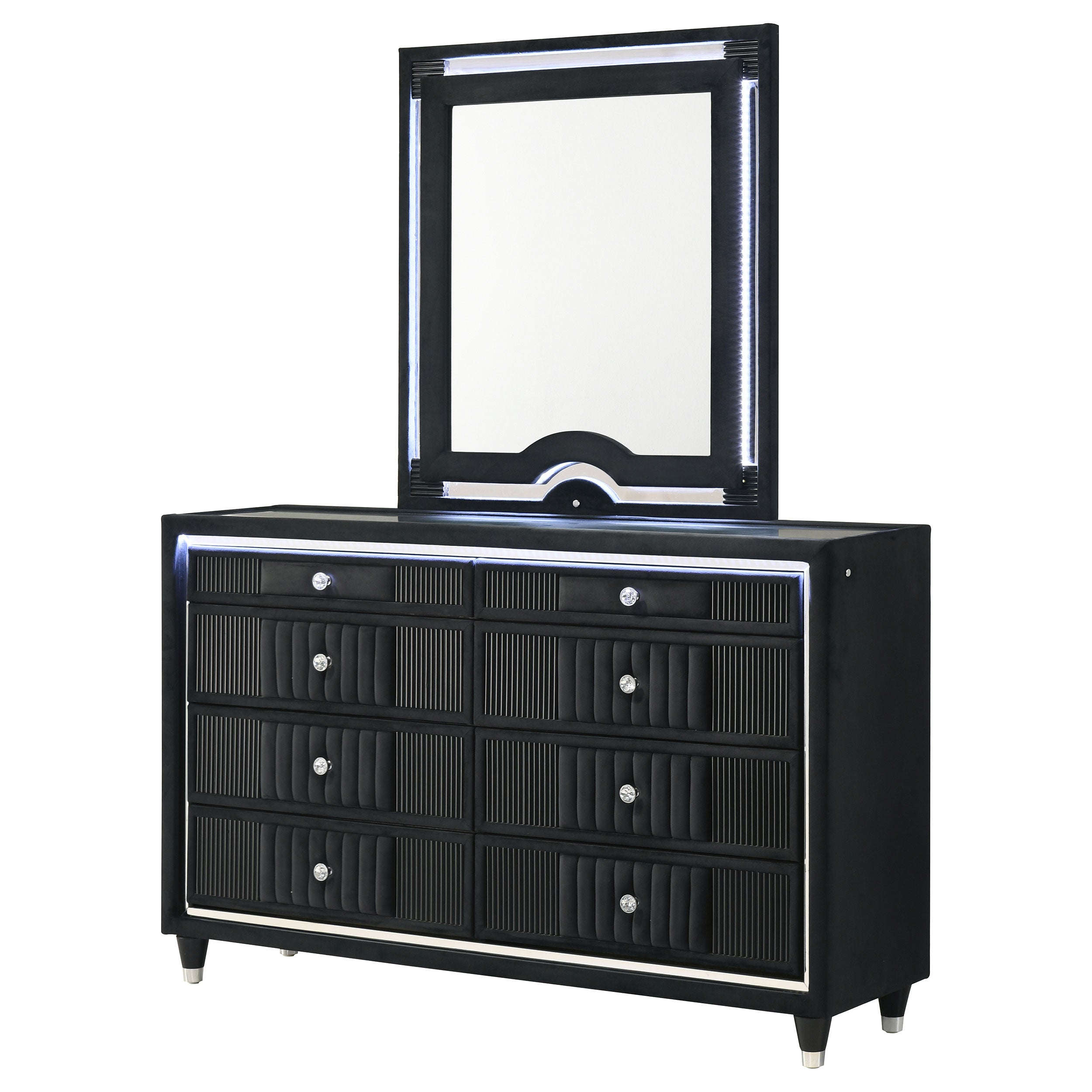 Ravenne 8-drawer Velvet Upholstered LED Dresser and Mirror Black — view 4