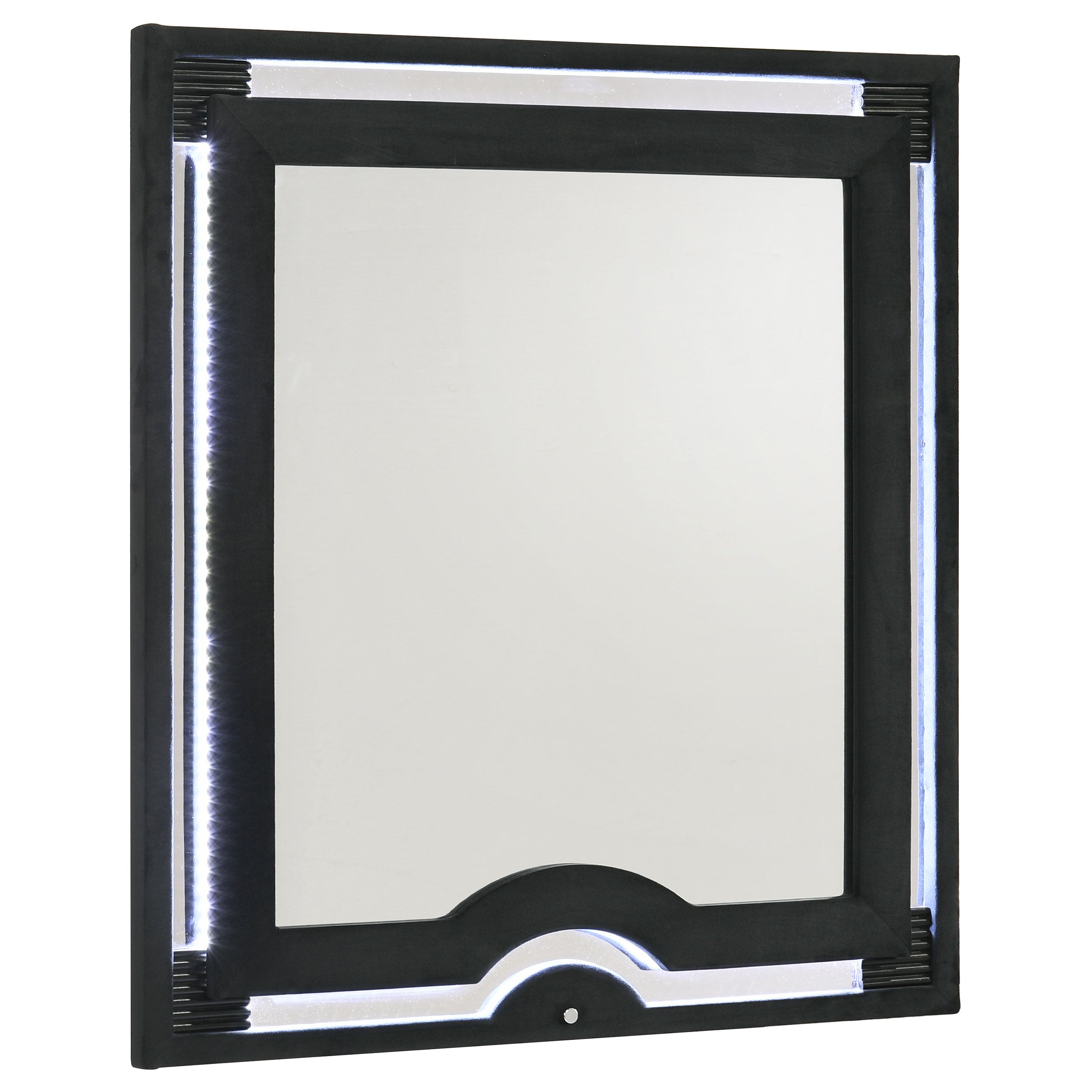 Ravenne Velvet Upholstered LED Dresser Mirror Black — view 1