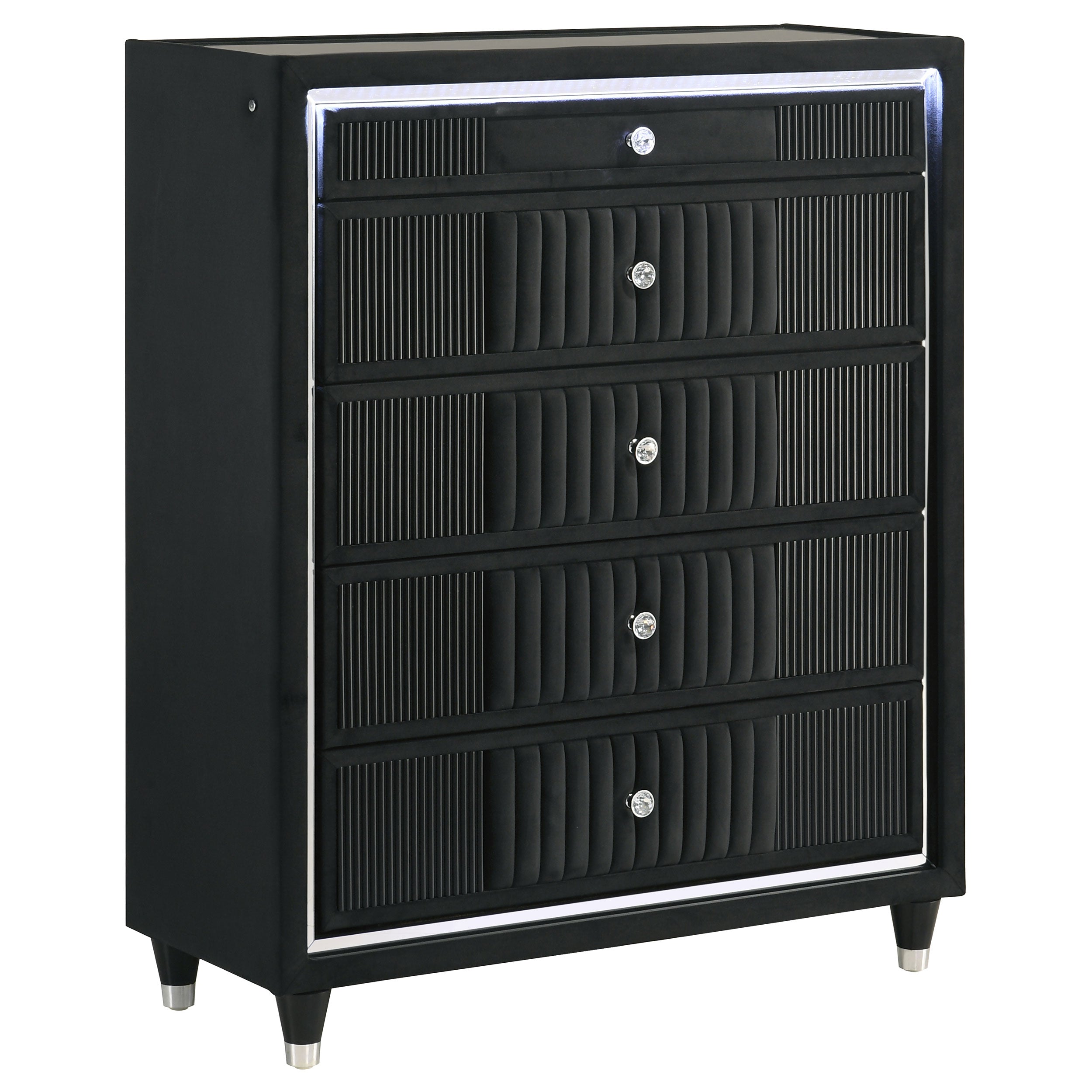 Ravenne 5-drawer Velvet Upholstered LED Chest of Drawers Black — view 1