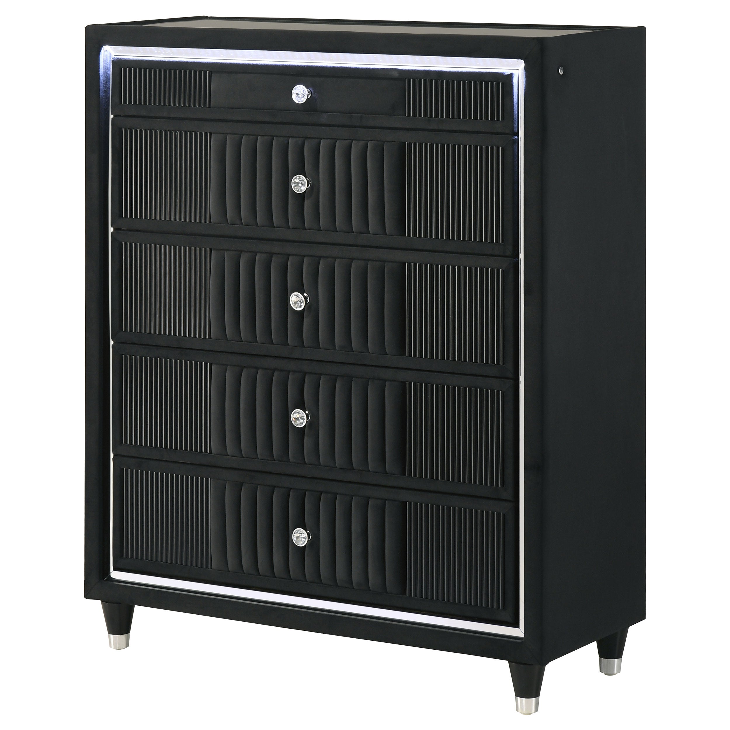 Ravenne 5-drawer Velvet Upholstered LED Chest of Drawers Black — view 4
