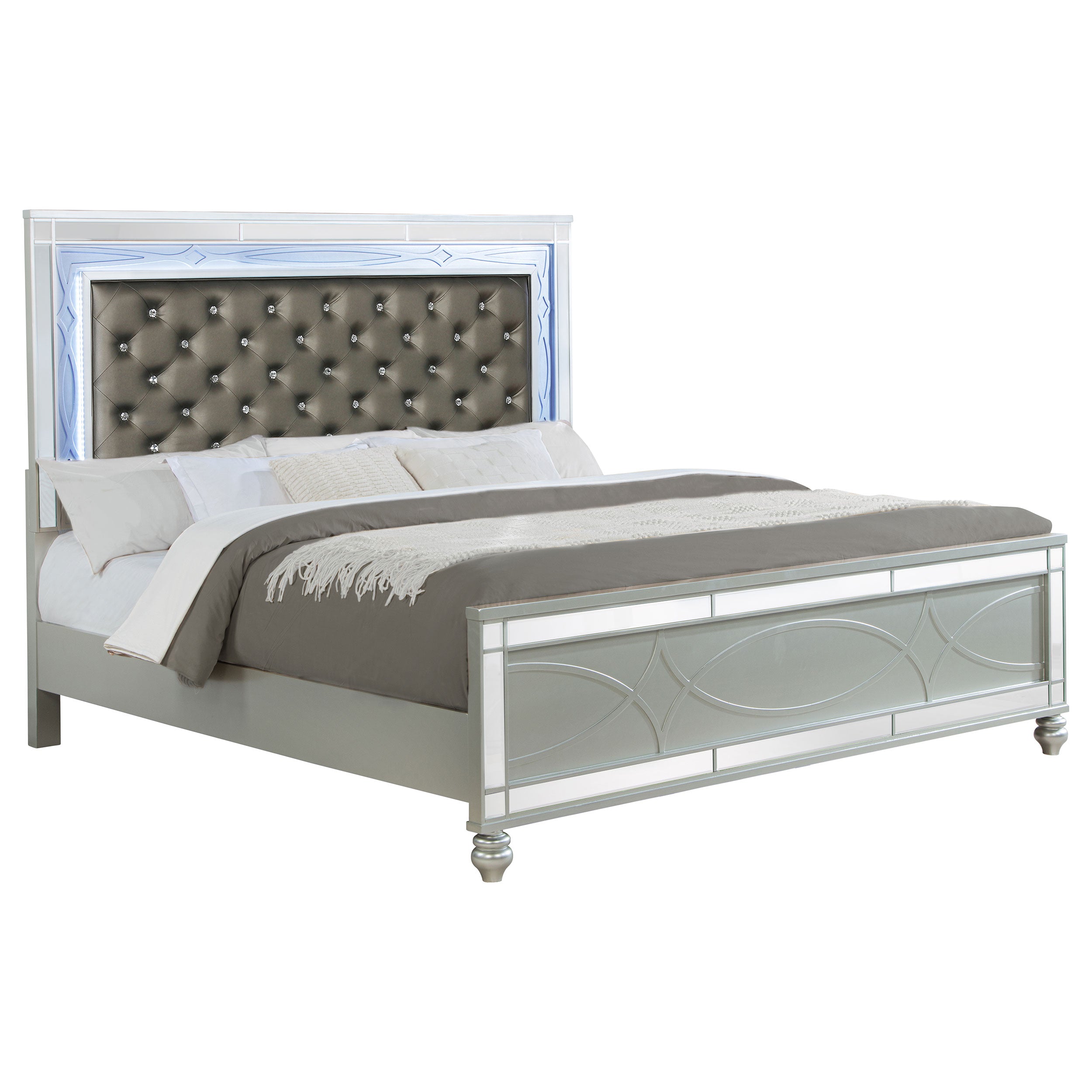 Gunnison Wood Eastern King LED Panel Bed Silver Metallic — view 3