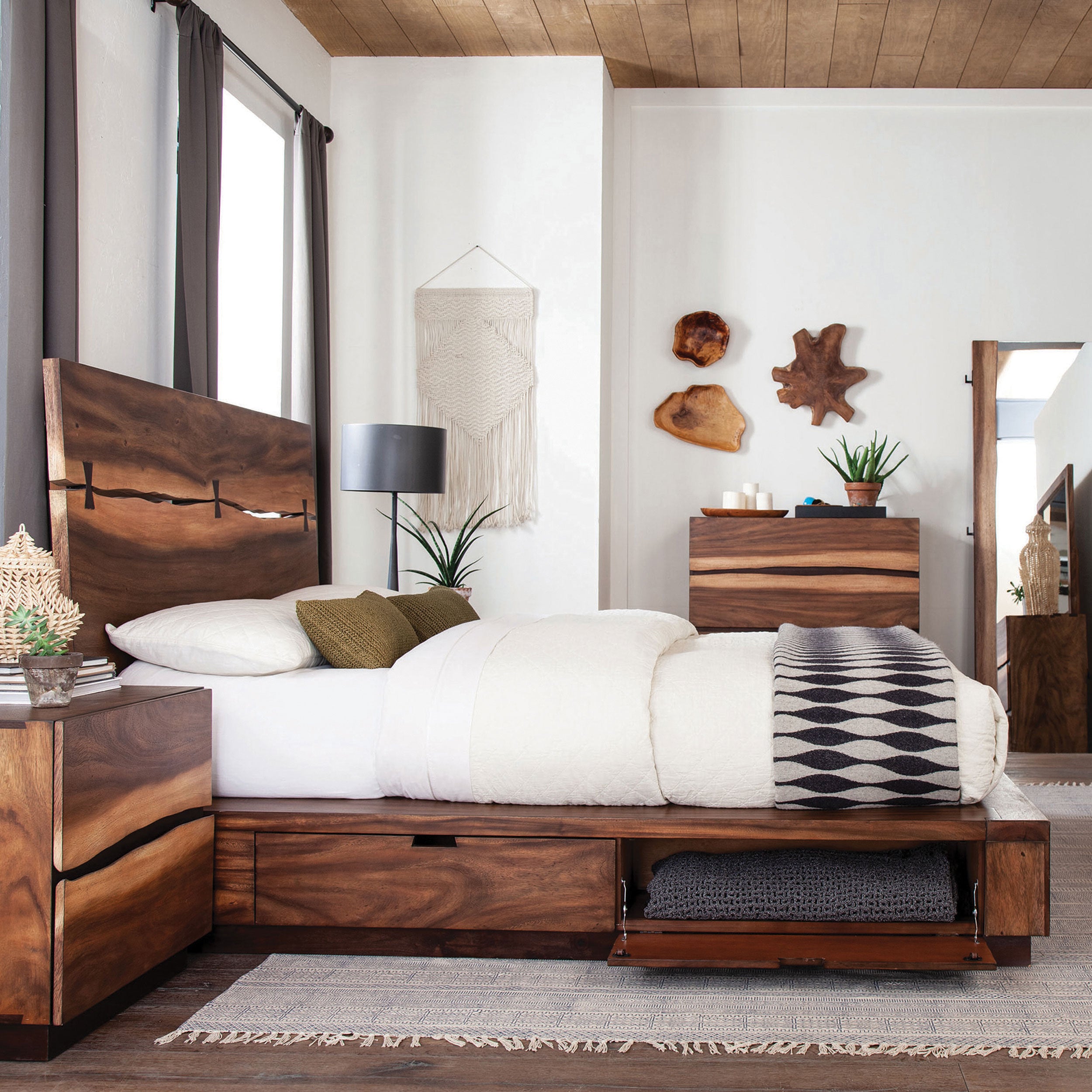 Winslow Wood Queen Storage Panel Bed Smokey Walnut — view 2