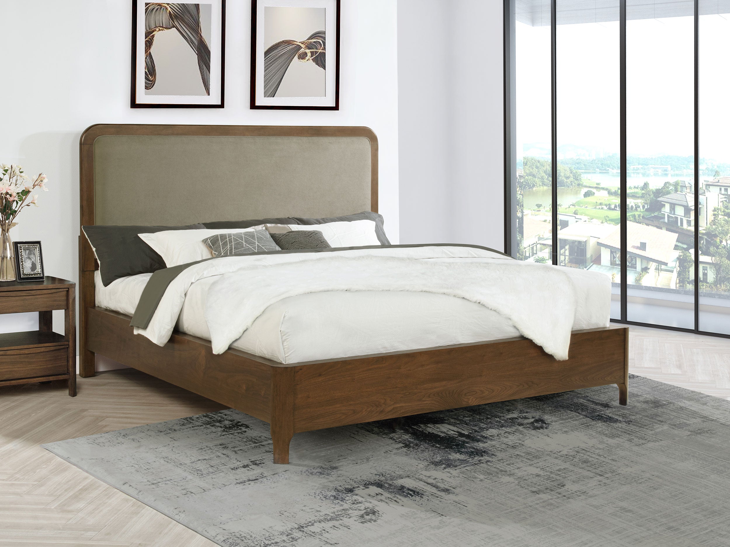 Maderia 57-inch Upholstered California King Panel Bed Walnut — view 2