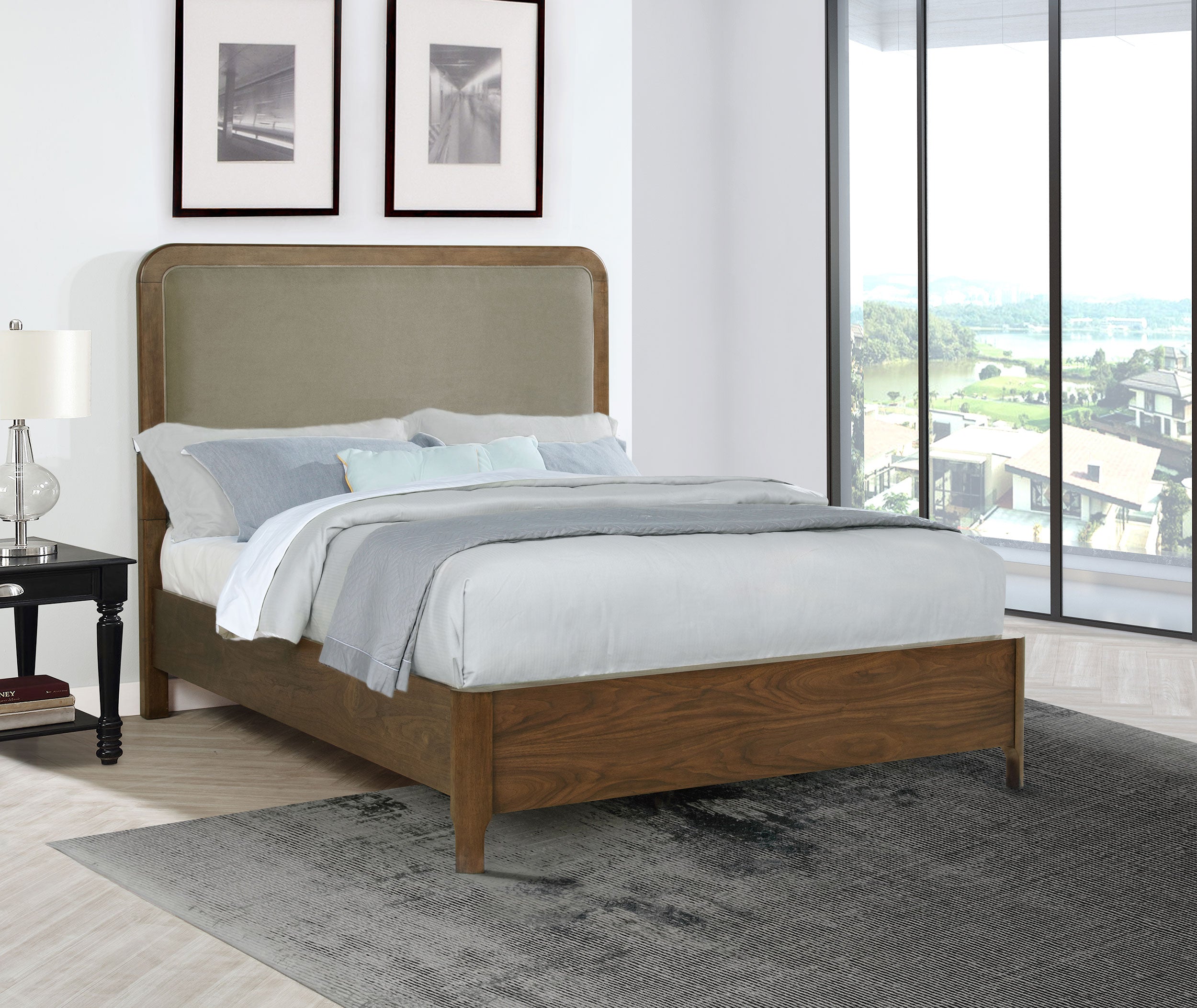 Maderia 57-inch Upholstered Queen Panel Bed Walnut — view 2
