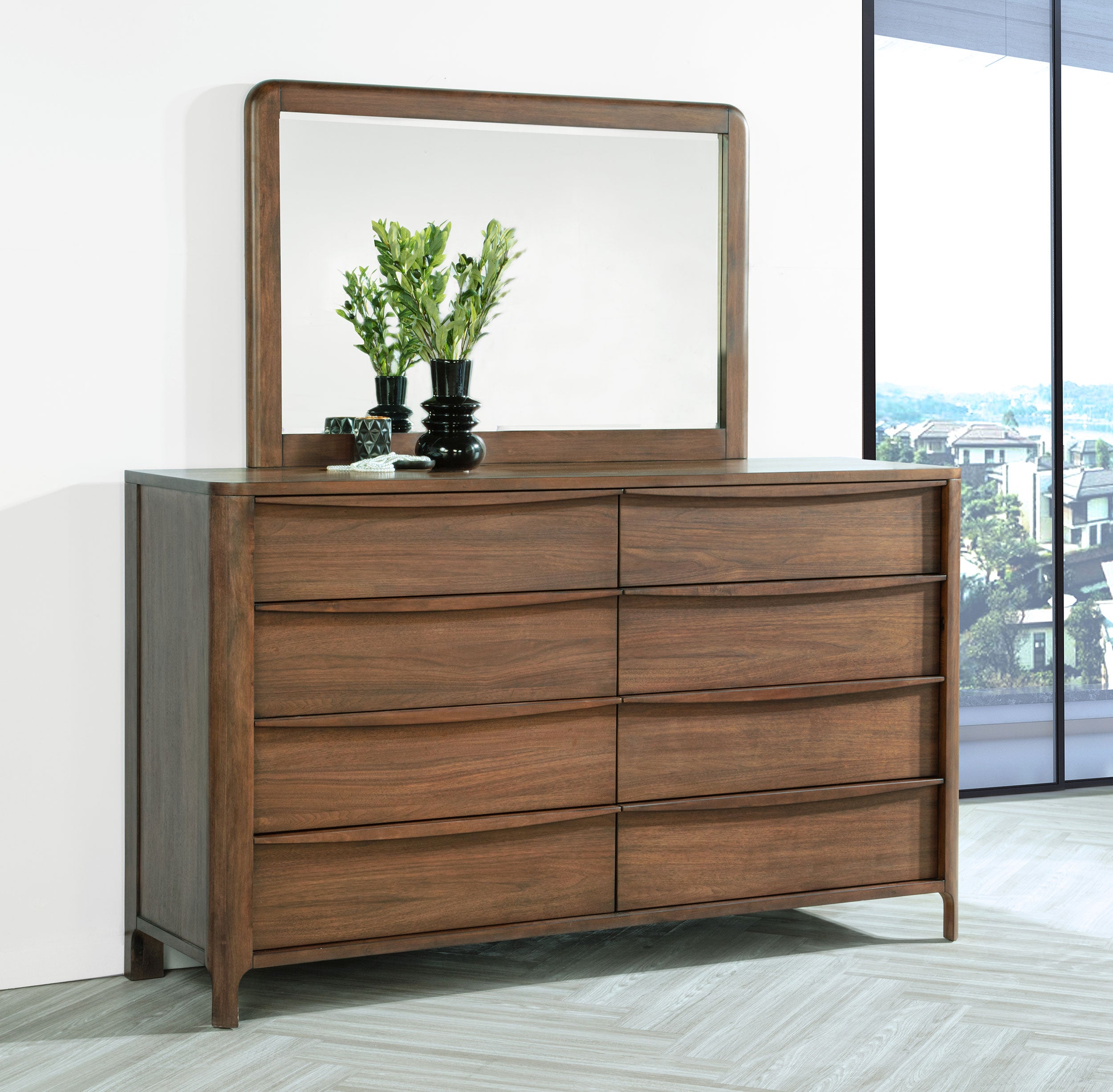 Maderia 8-drawer Dresser and Mirror Walnut — view 2