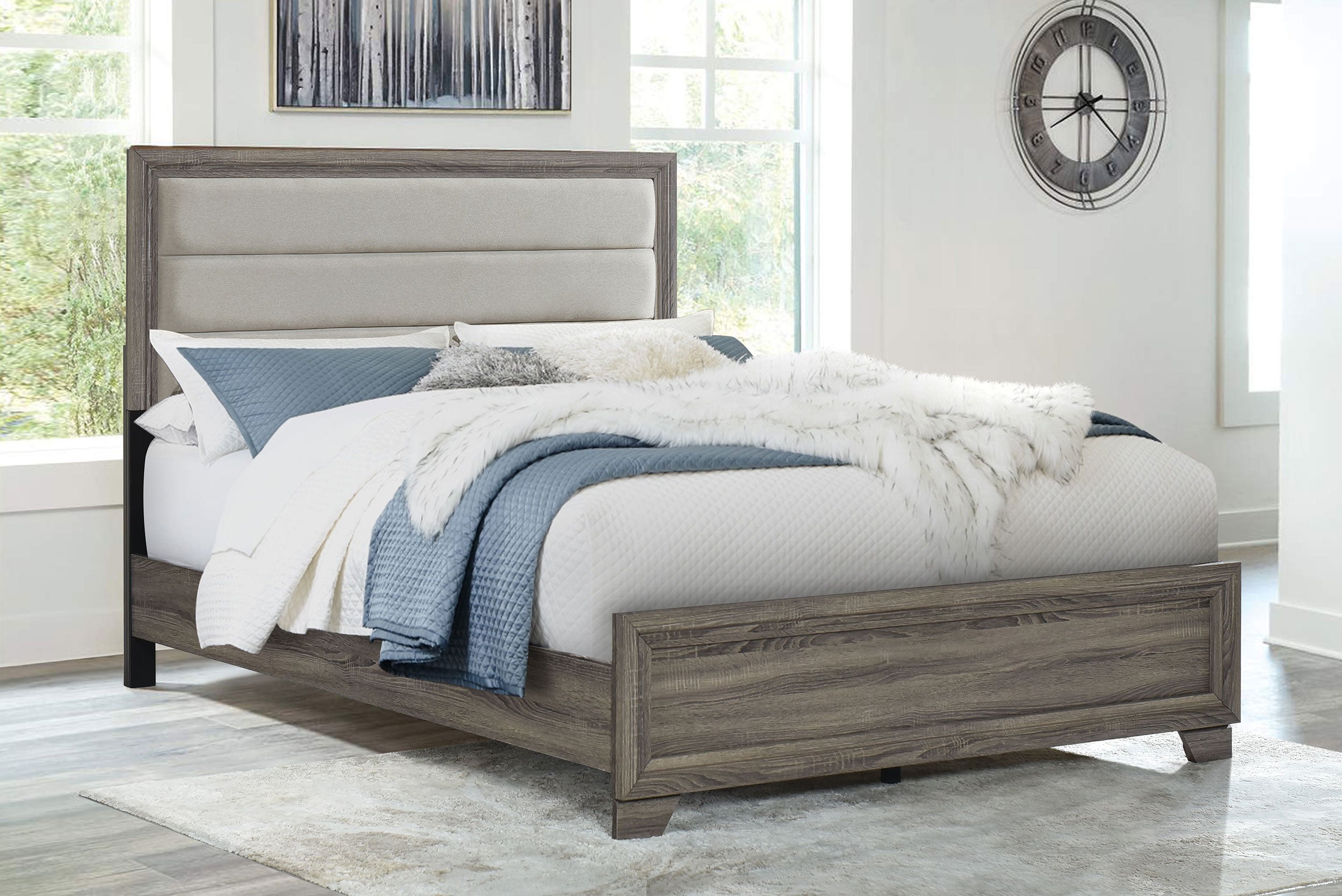 Wright 52-inch Upholstered Queen Bed Brown Oak — view 2