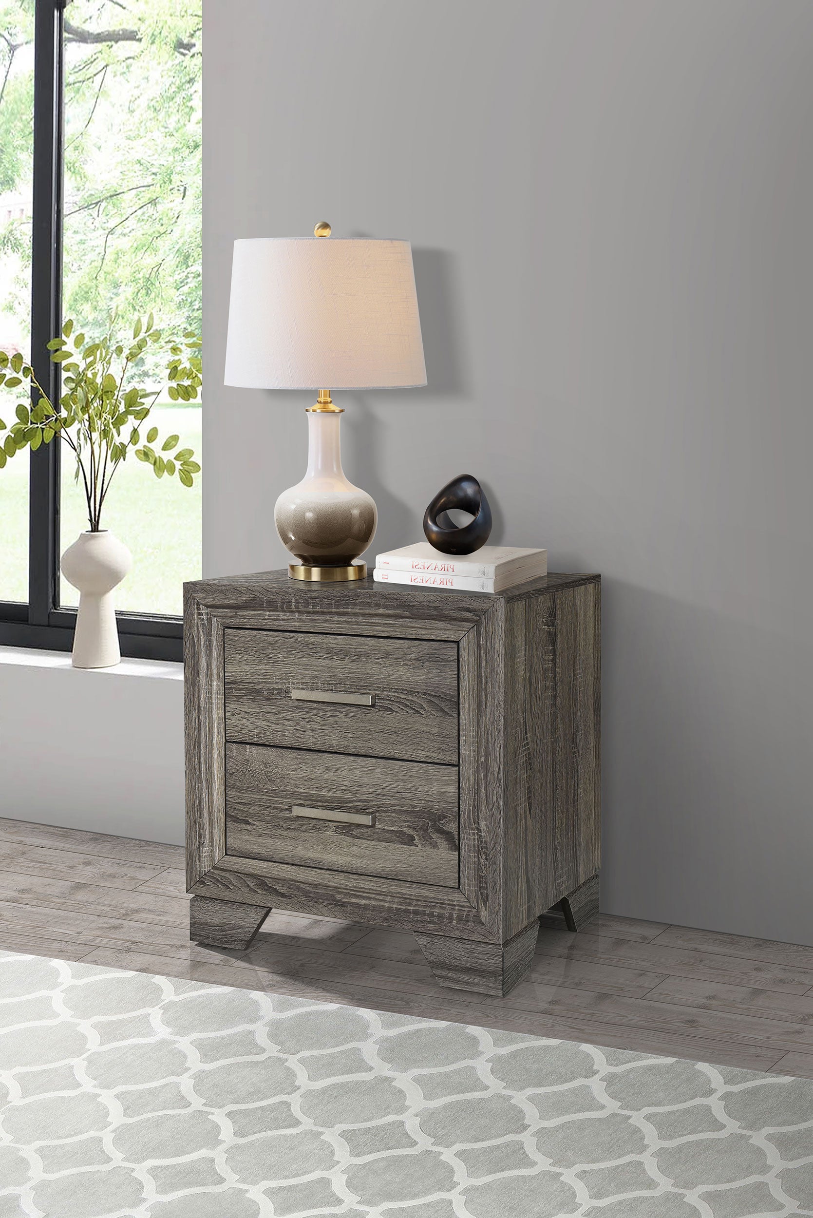 Wright 2-drawer Nightstand Bedside Table Brown Oak — view 2