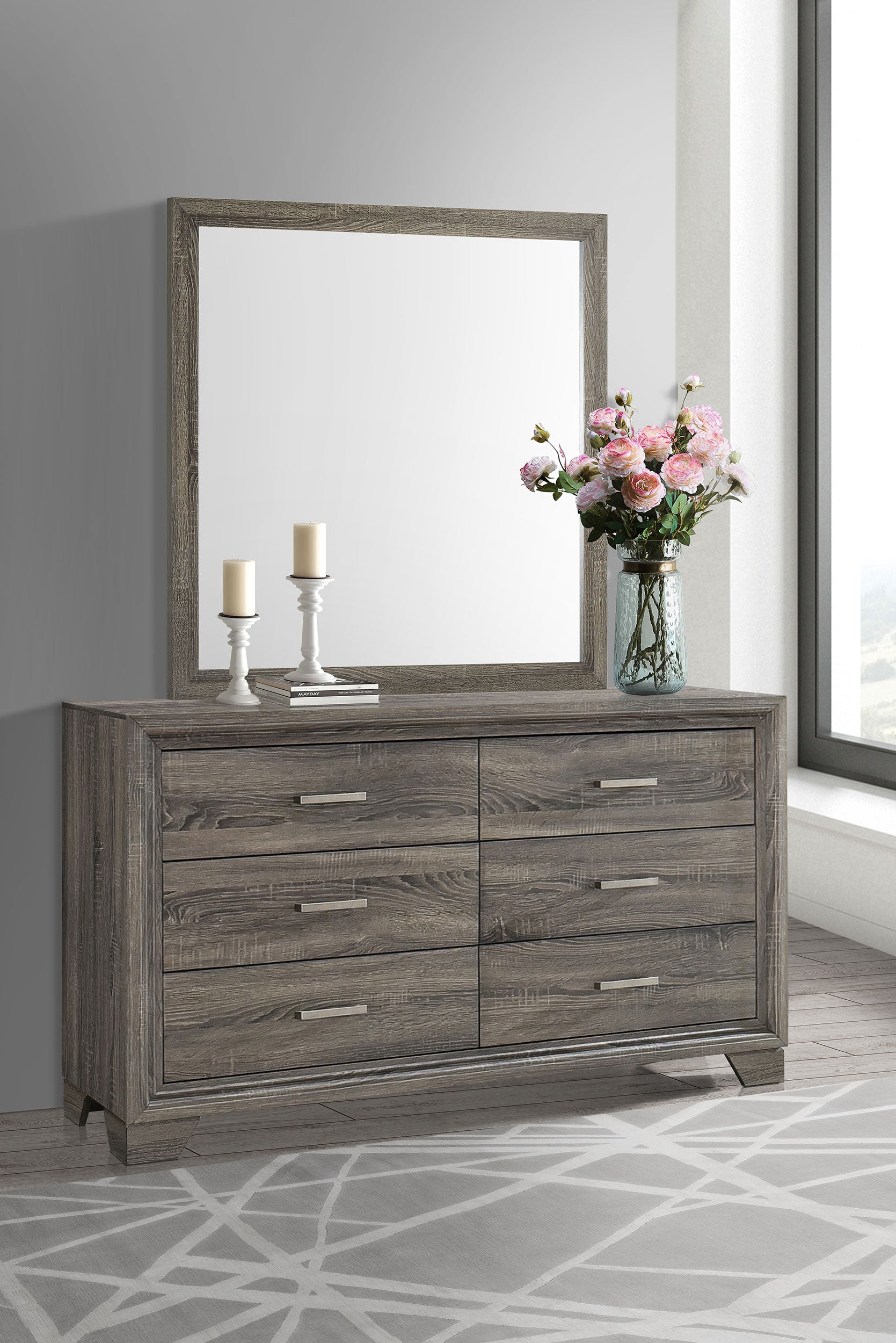Wright 6-drawer Dresser and Mirror Brown Oak — view 2