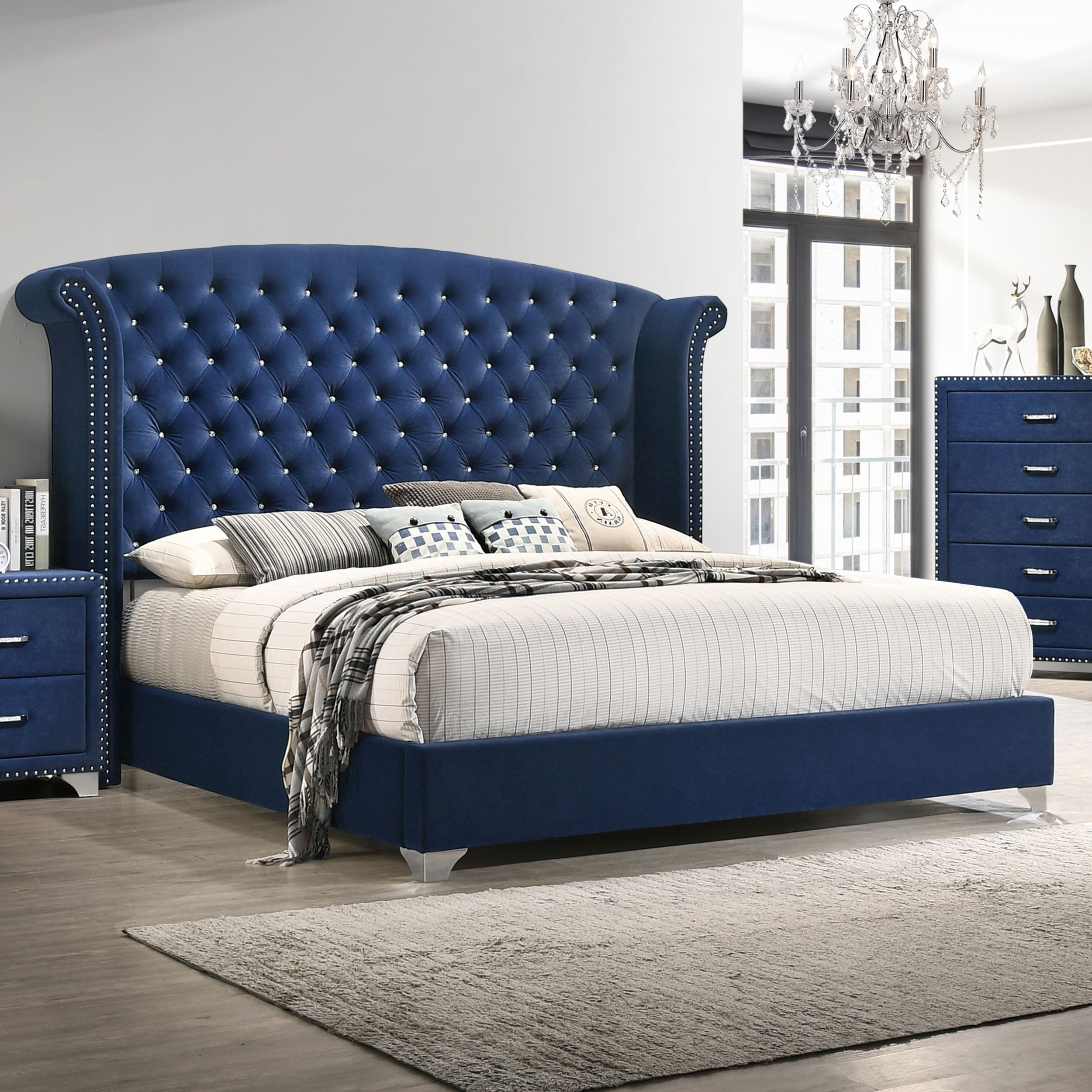 Melody Upholstered Eastern King Wingback Bed Pacific Blue — view 2