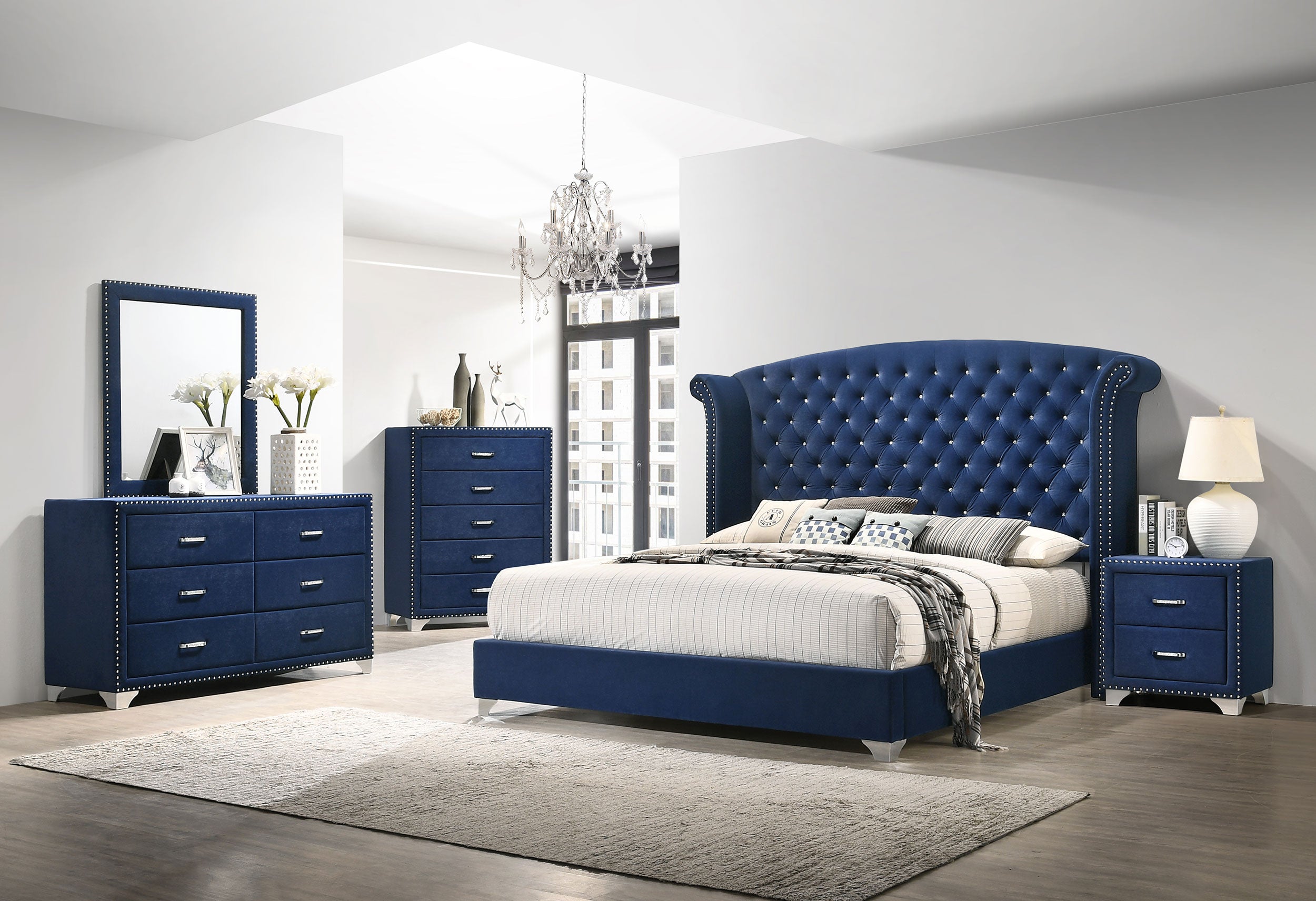 Melody Upholstered Eastern King Wingback Bed Pacific Blue — view 10