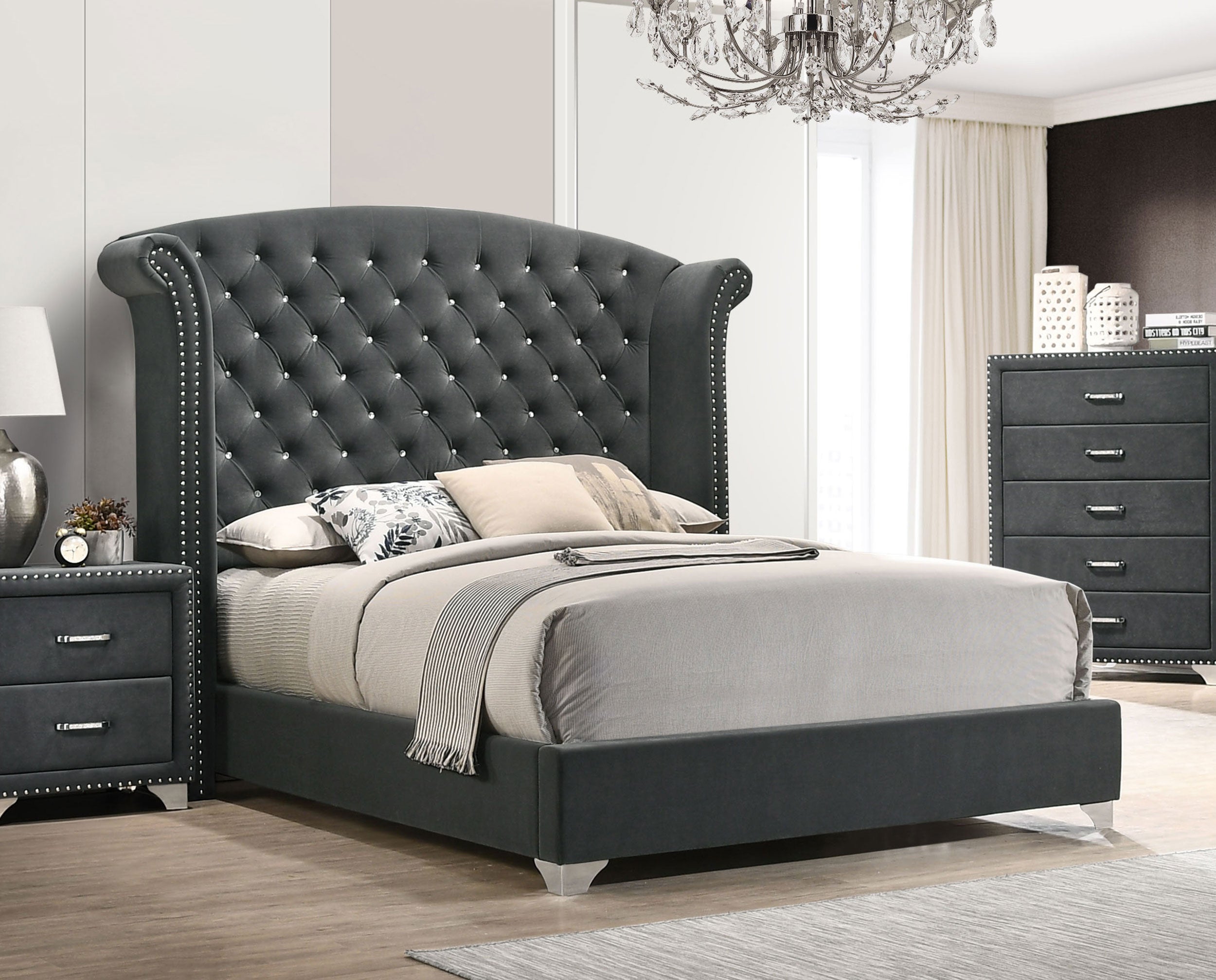 Melody Upholstered California King Wingback Bed Grey — view 2