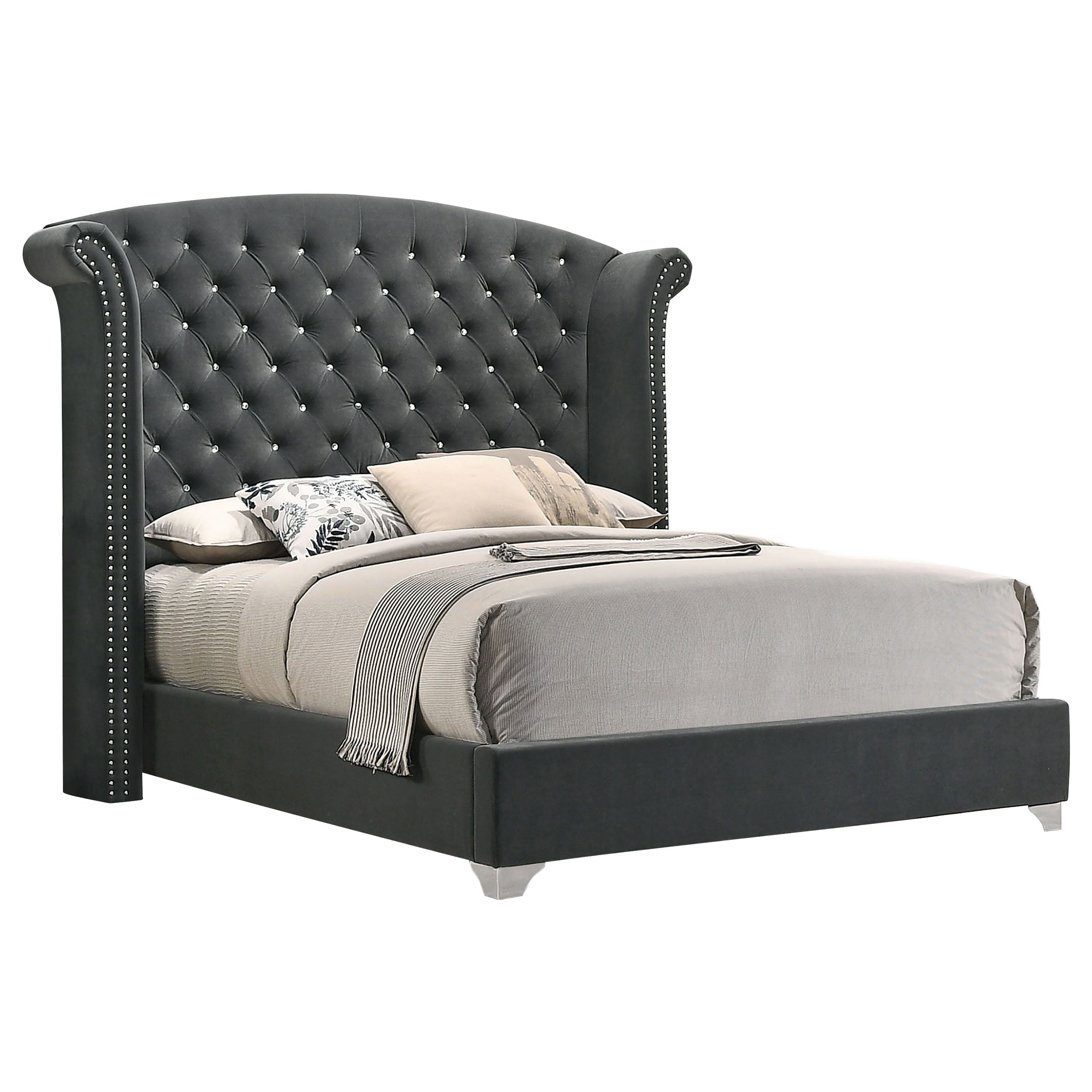 Melody Upholstered California King Wingback Bed Grey — view 1
