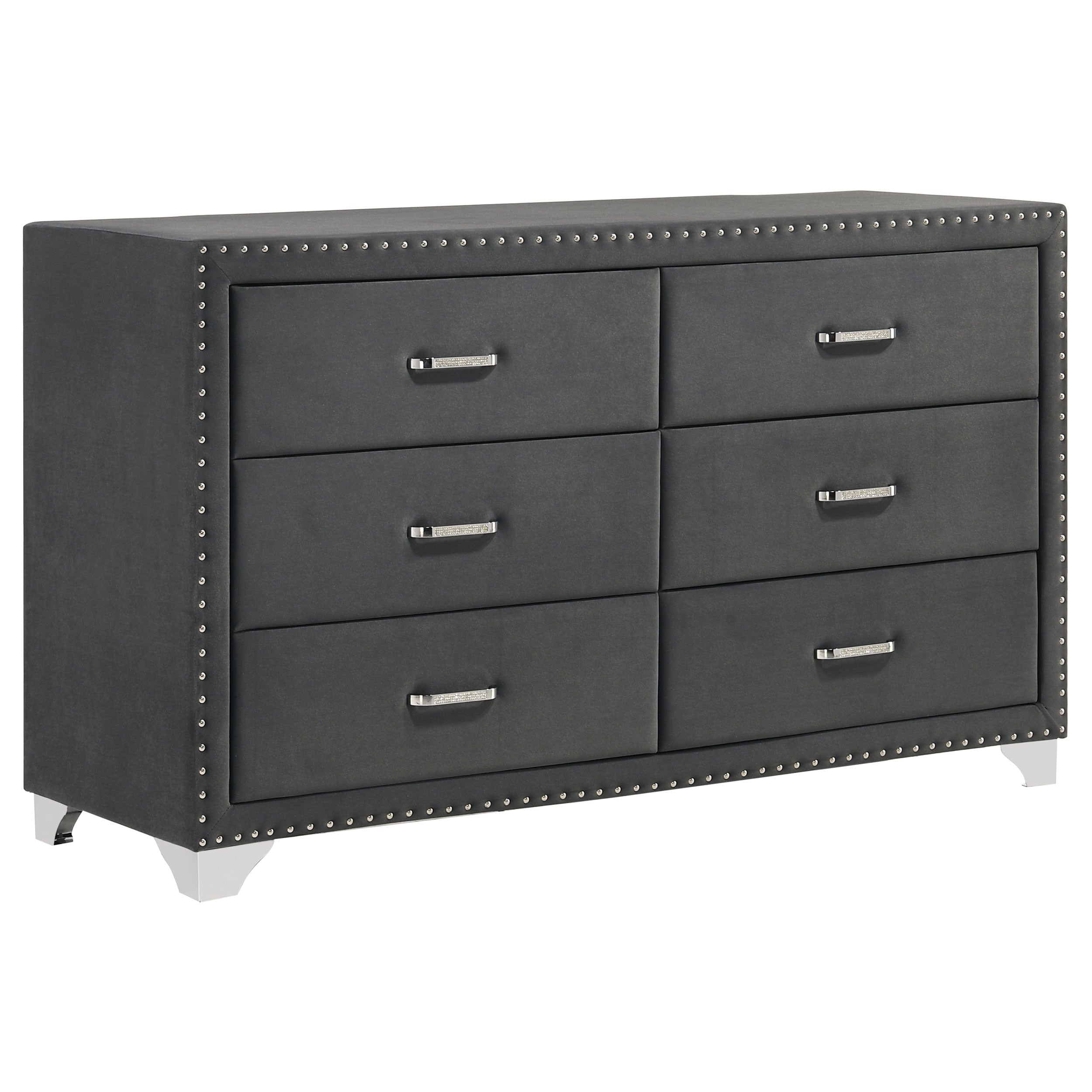 Melody 6-drawer Upholstered Dresser Grey — view 1