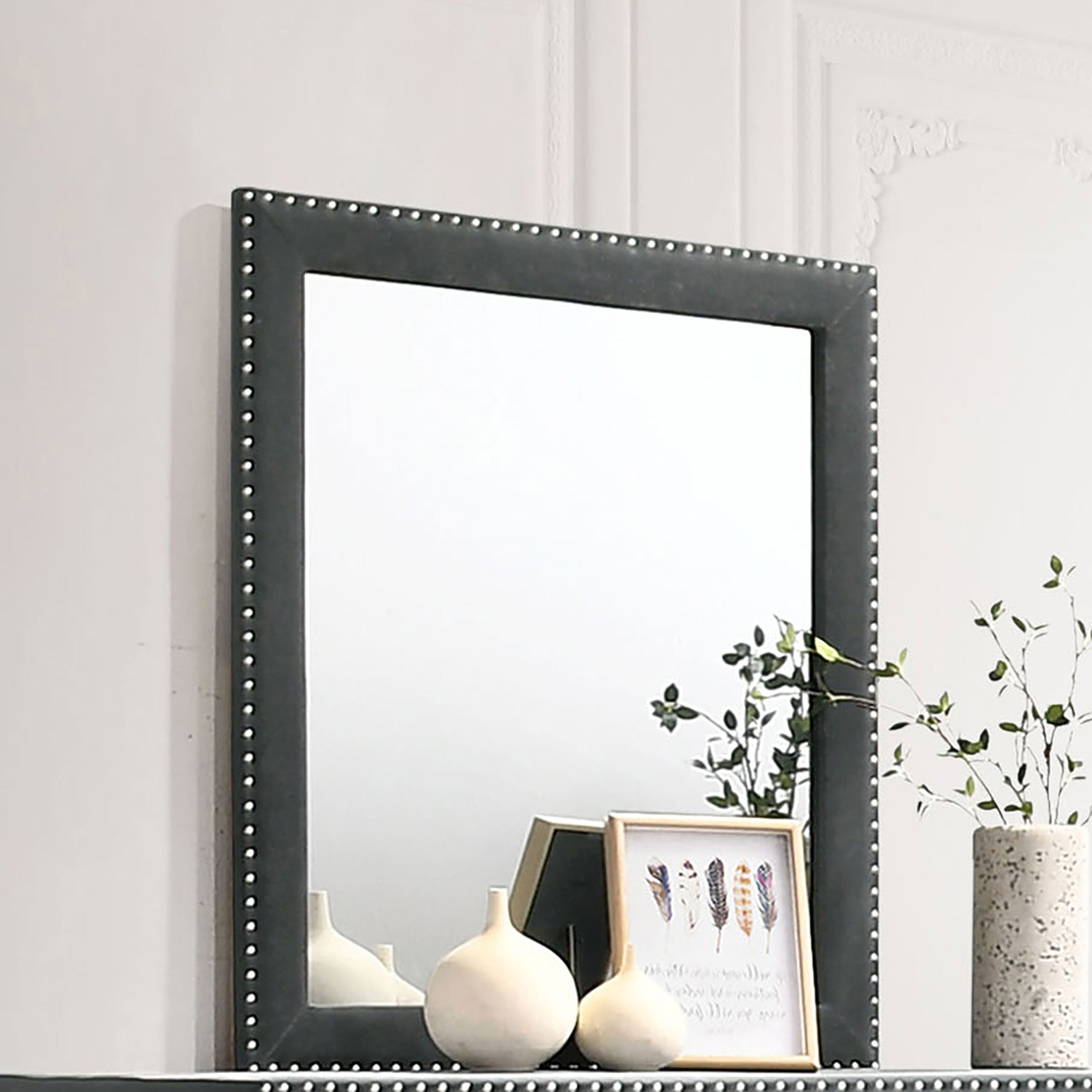 Melody Upholstered Dresser Mirror Grey — view 2