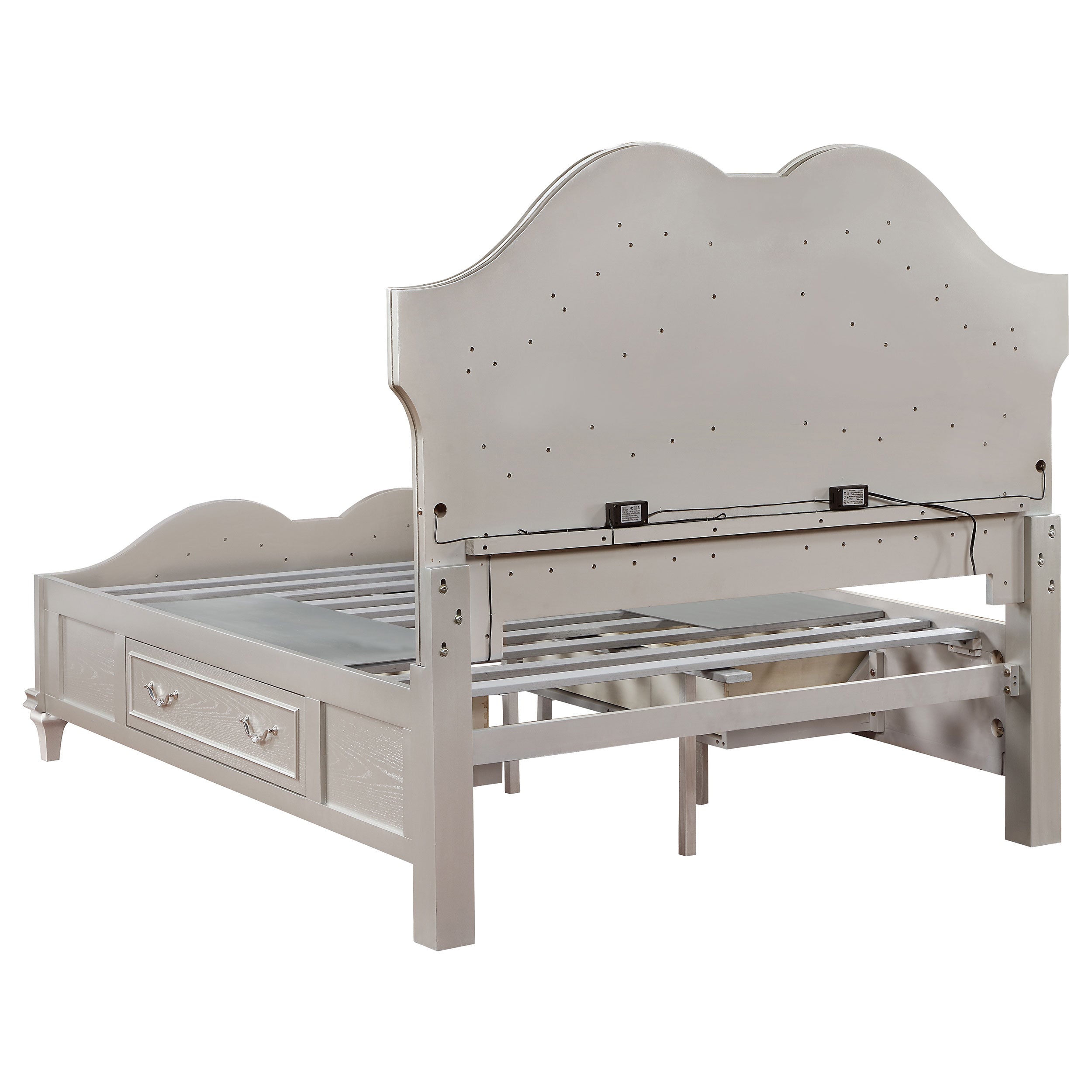 Evangeline Wood Queen LED Storage Panel Bed Silver Oak — view 5