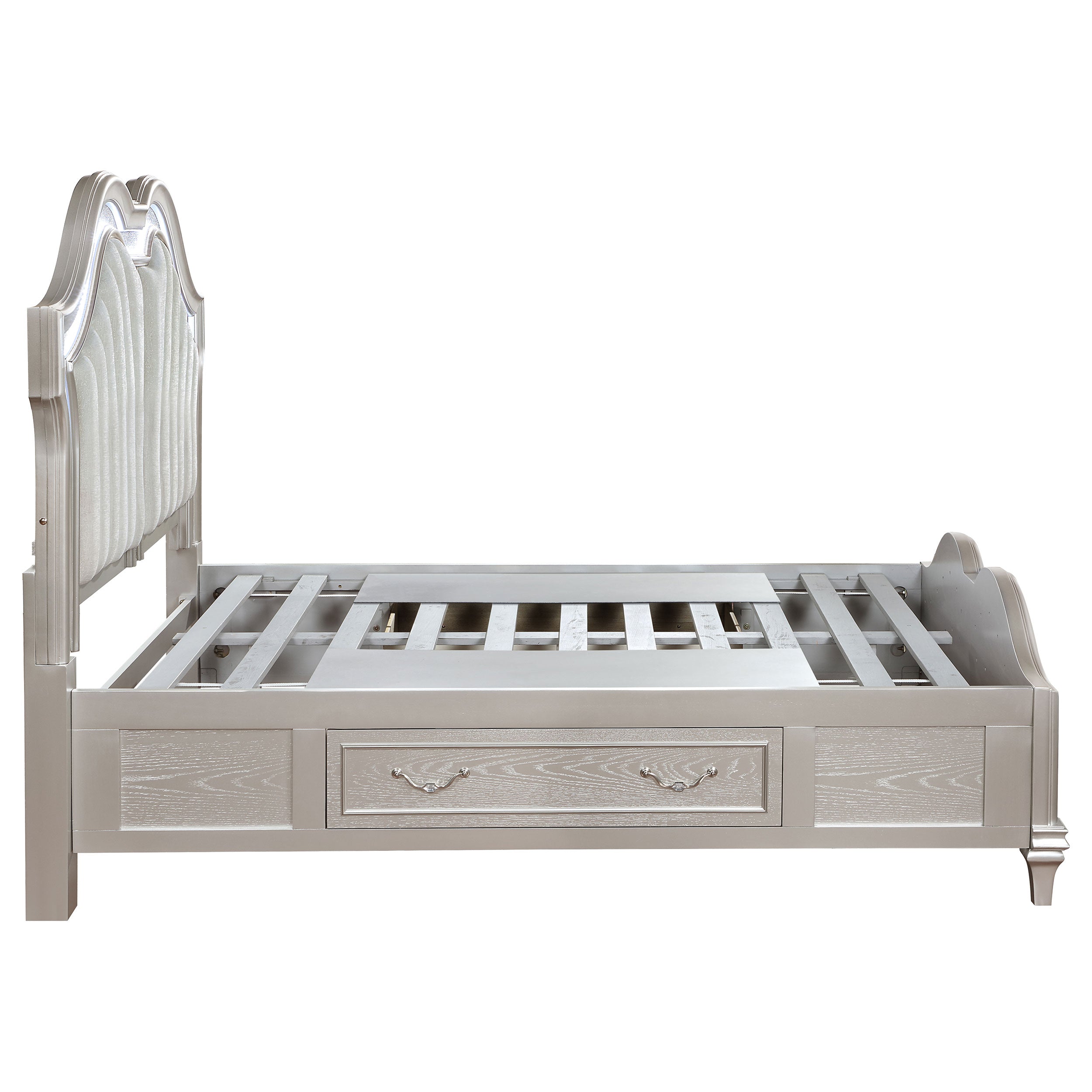 Evangeline Wood Queen LED Storage Panel Bed Silver Oak — view 6