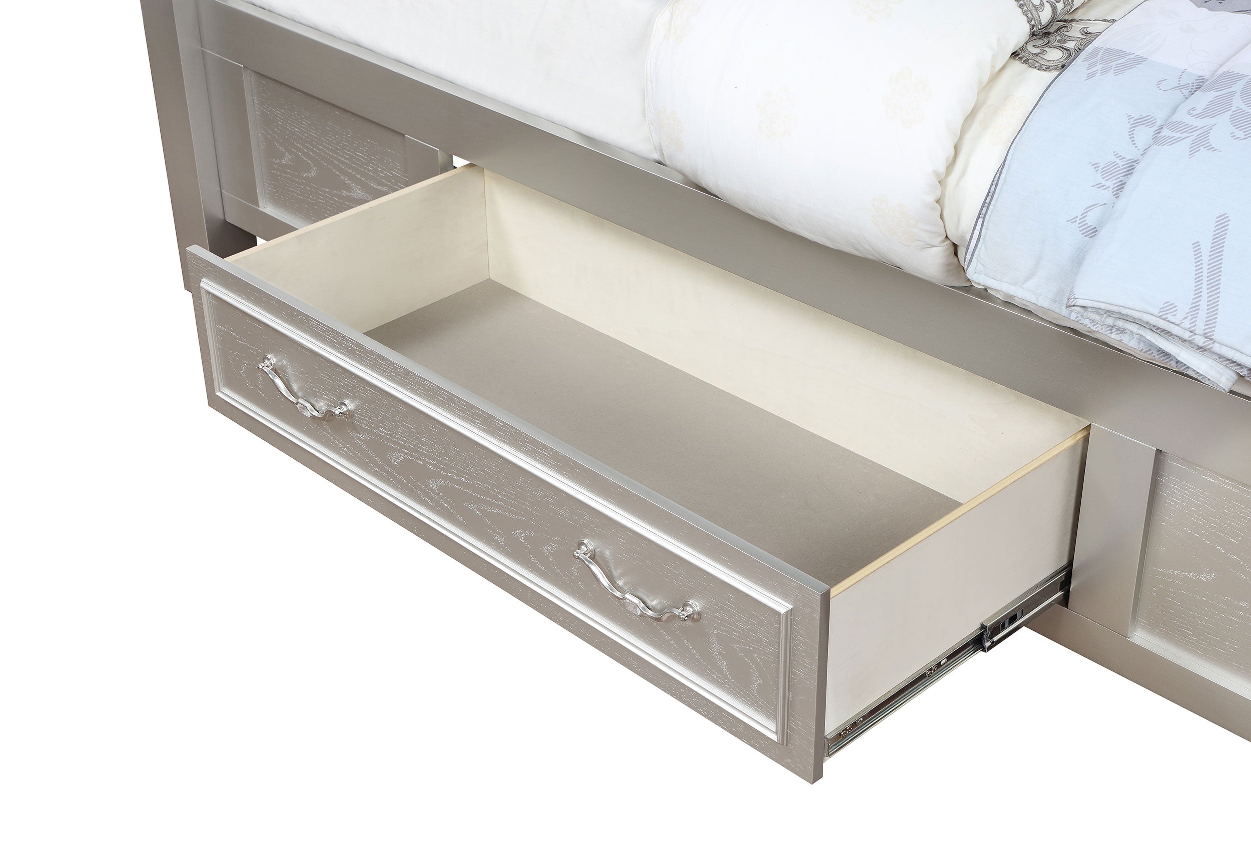 Evangeline Wood Queen LED Storage Panel Bed Silver Oak — view 7