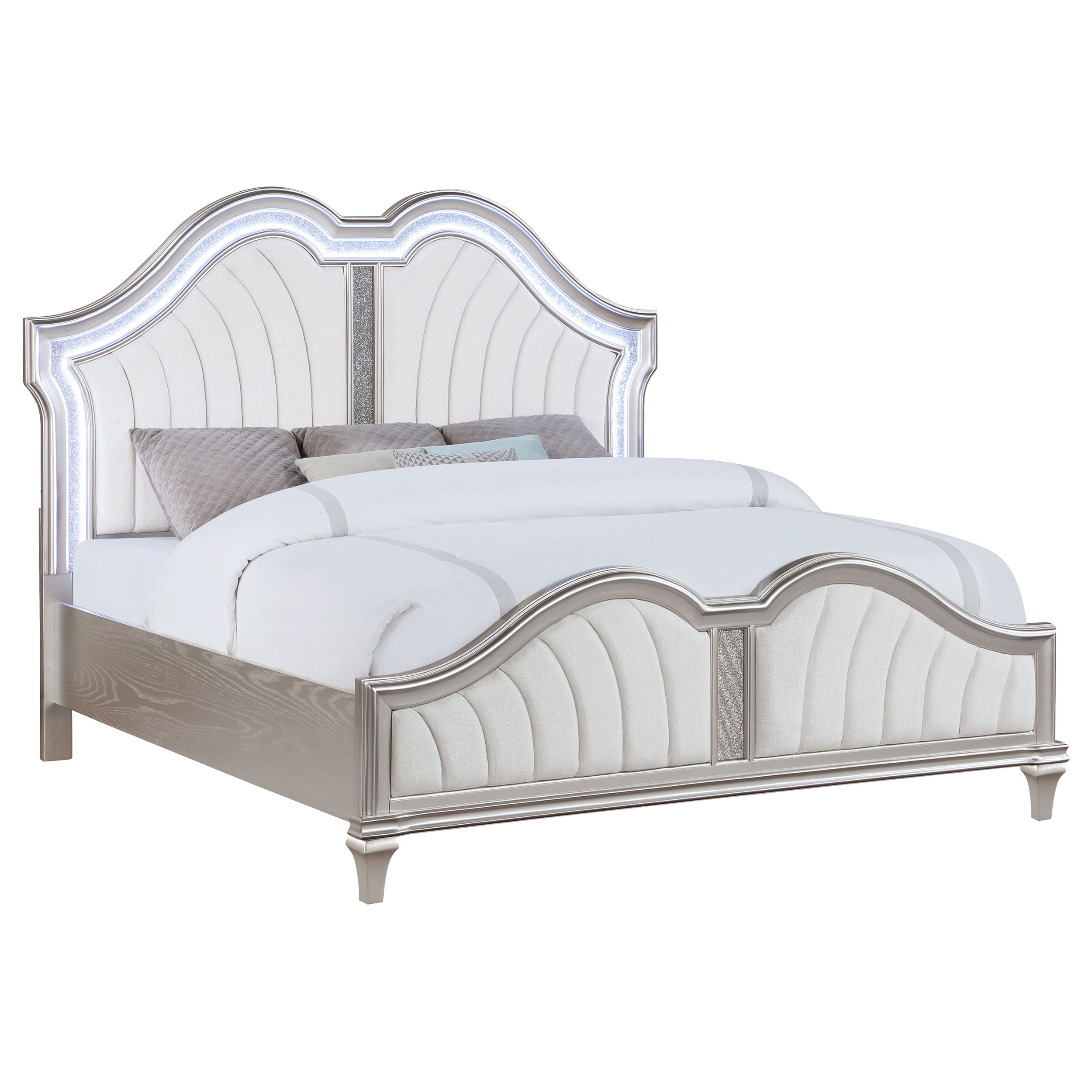 Evangeline Wood California King LED Panel Bed Silver Oak — view 3