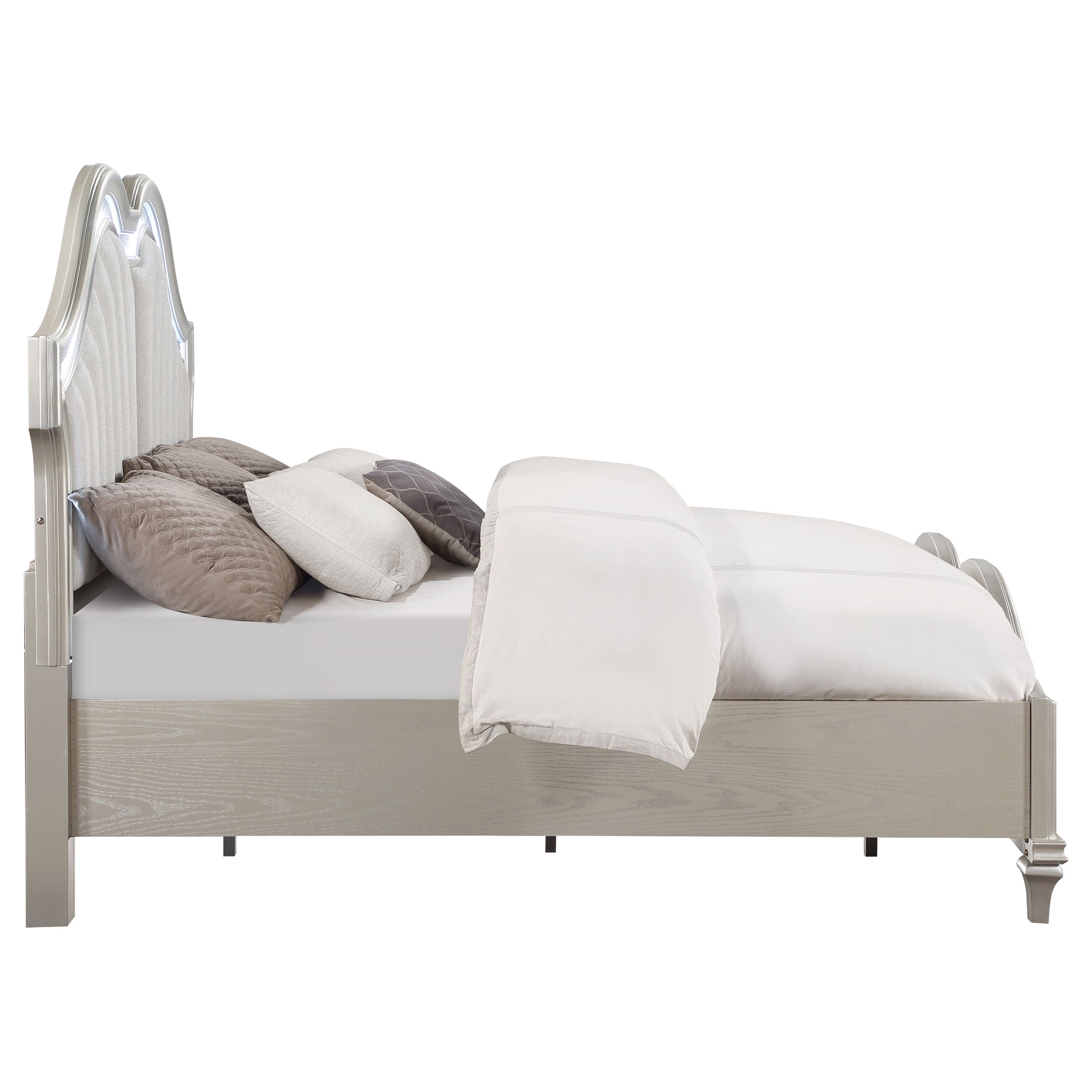 Evangeline Wood California King LED Panel Bed Silver Oak — view 6