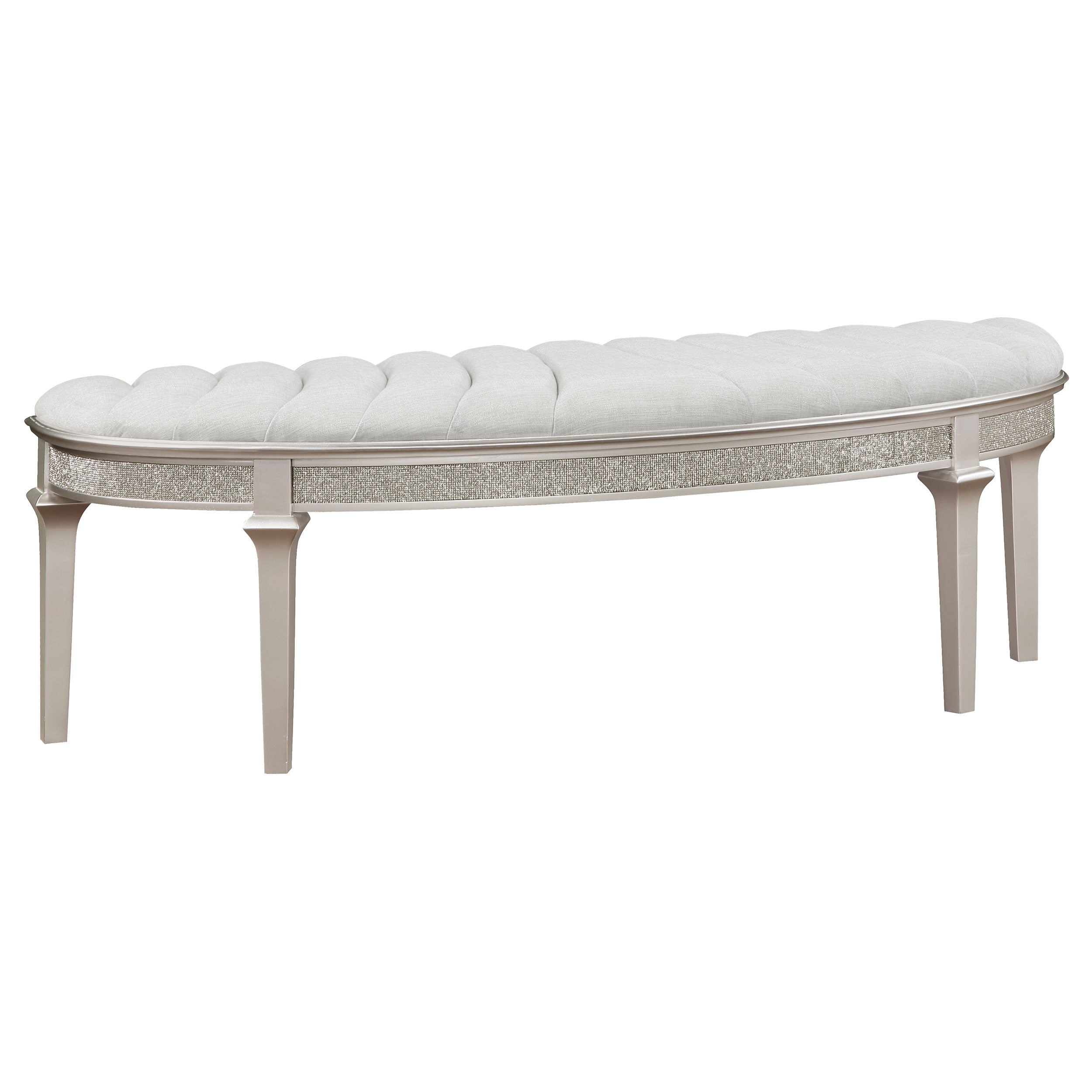 Evangeline Curved Fabric Upholstered Bench Silver Oak — view 1