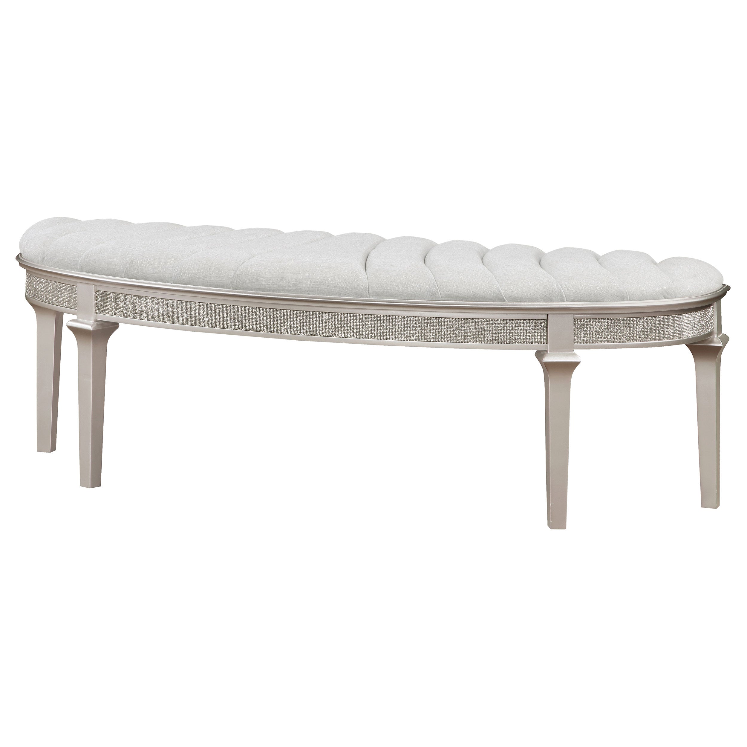 Evangeline Curved Fabric Upholstered Bench Silver Oak — view 4