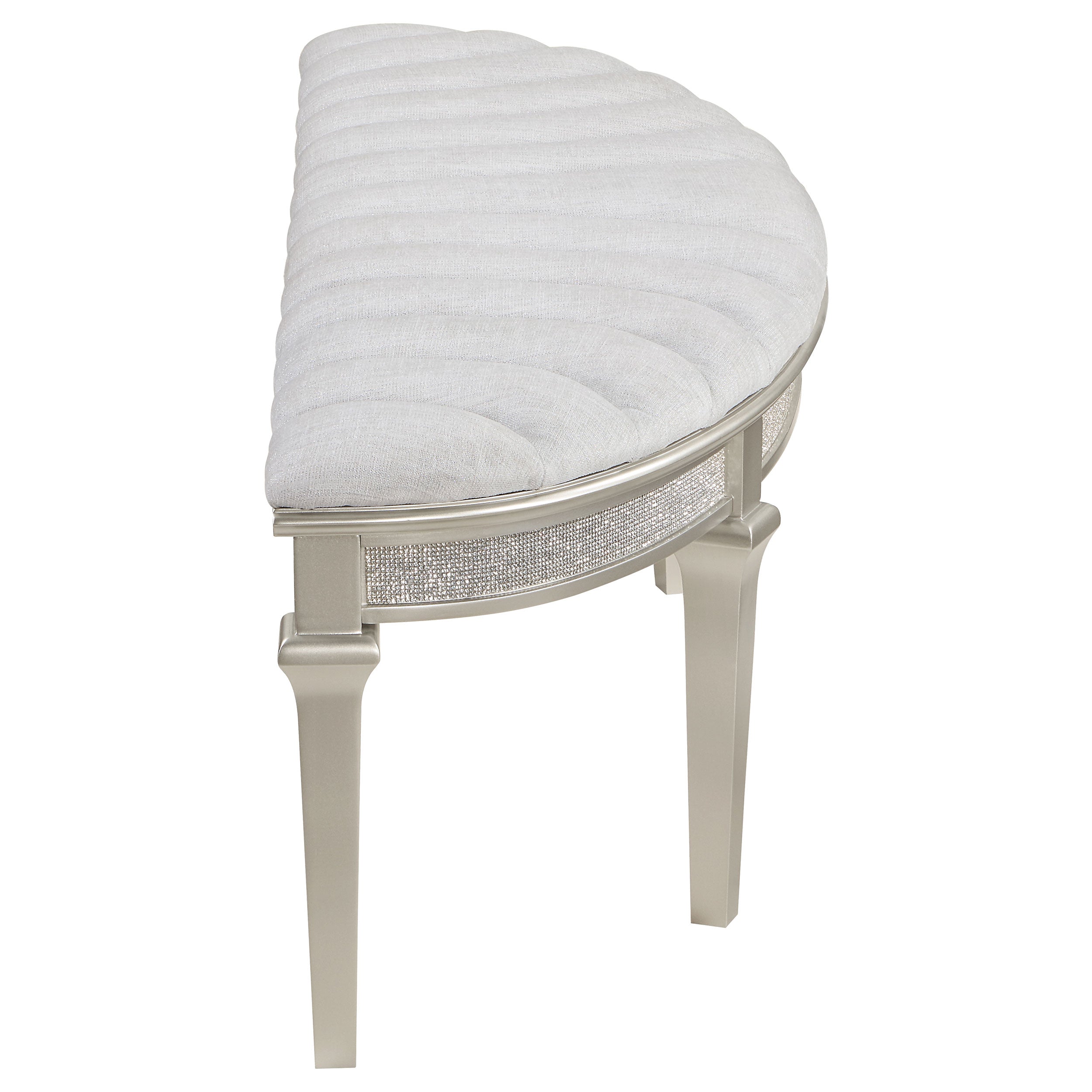 Evangeline Curved Fabric Upholstered Bench Silver Oak — view 9