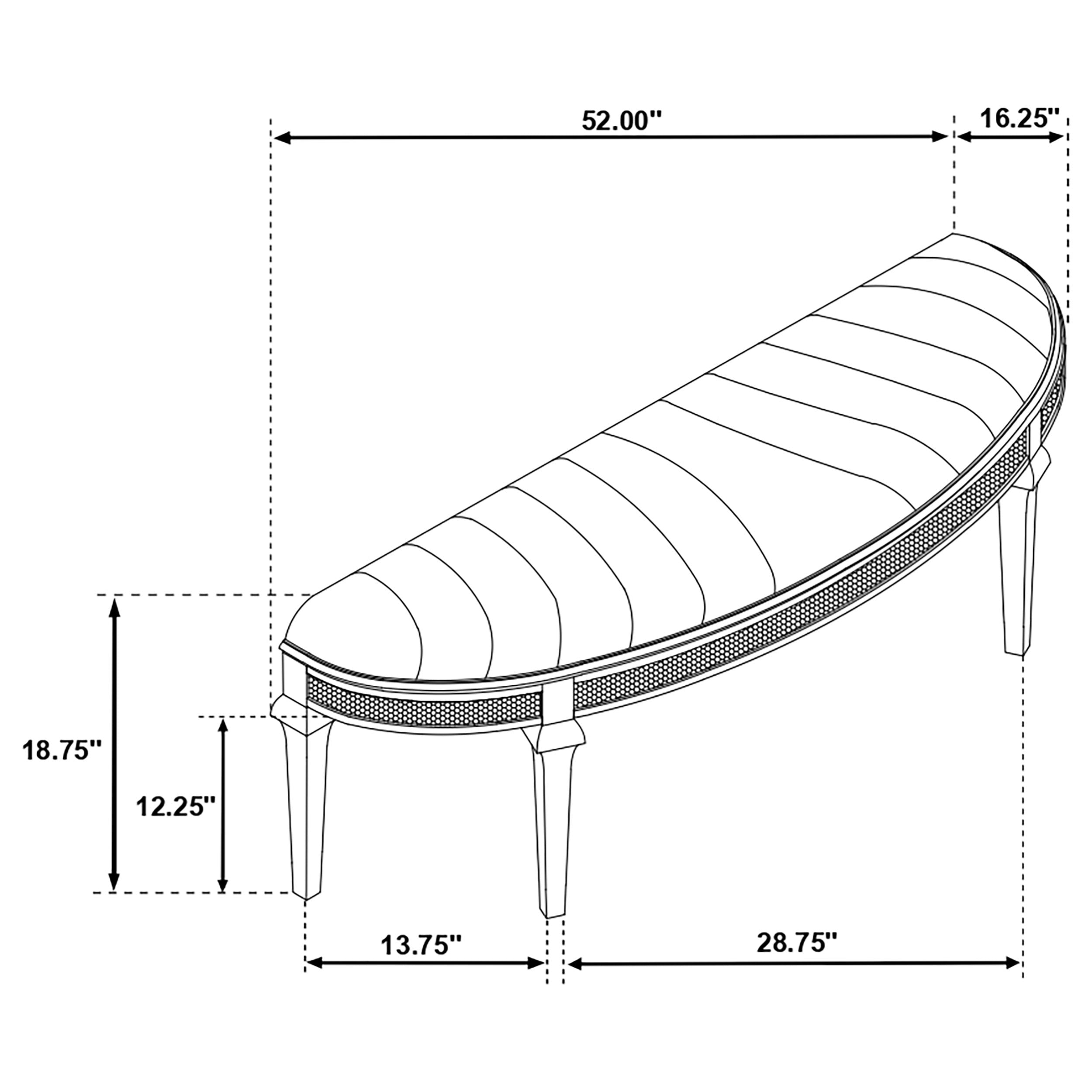 Evangeline Curved Fabric Upholstered Bench Silver Oak — view 10