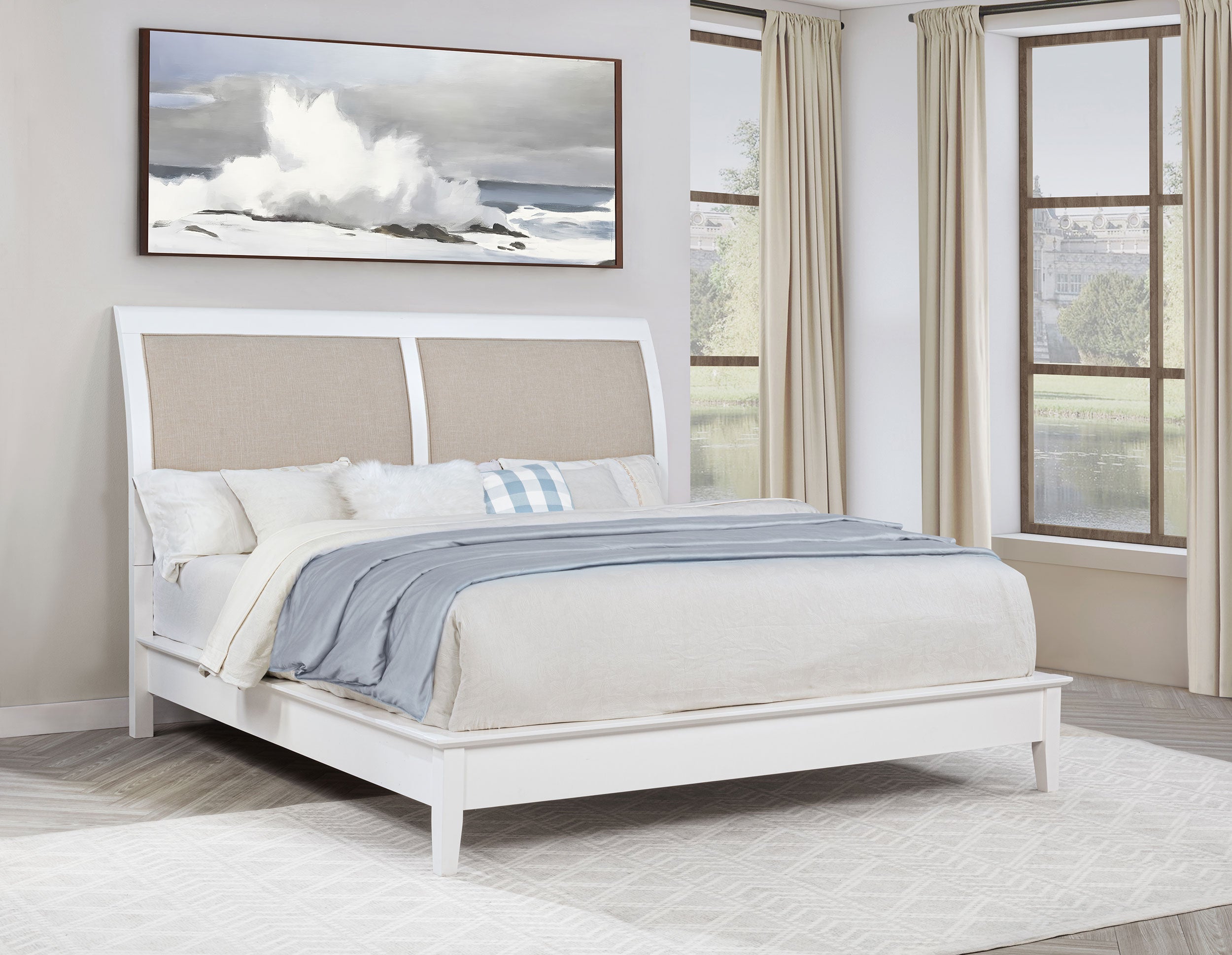 Bexhill 56-inch Upholstered Eastern King Panel Bed White — view 2