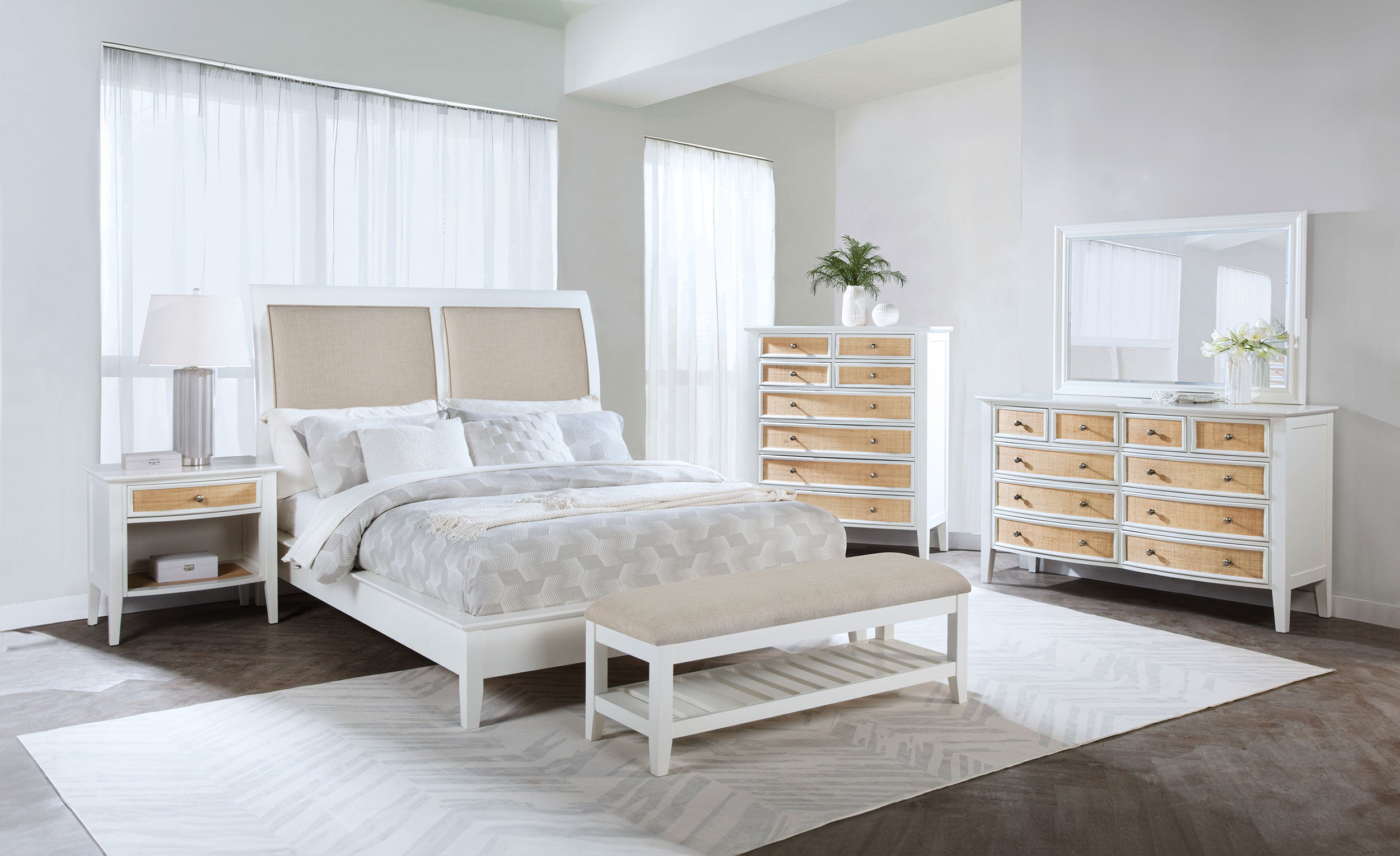 Bexhill 56-inch Upholstered Queen Panel Bed White — view 10