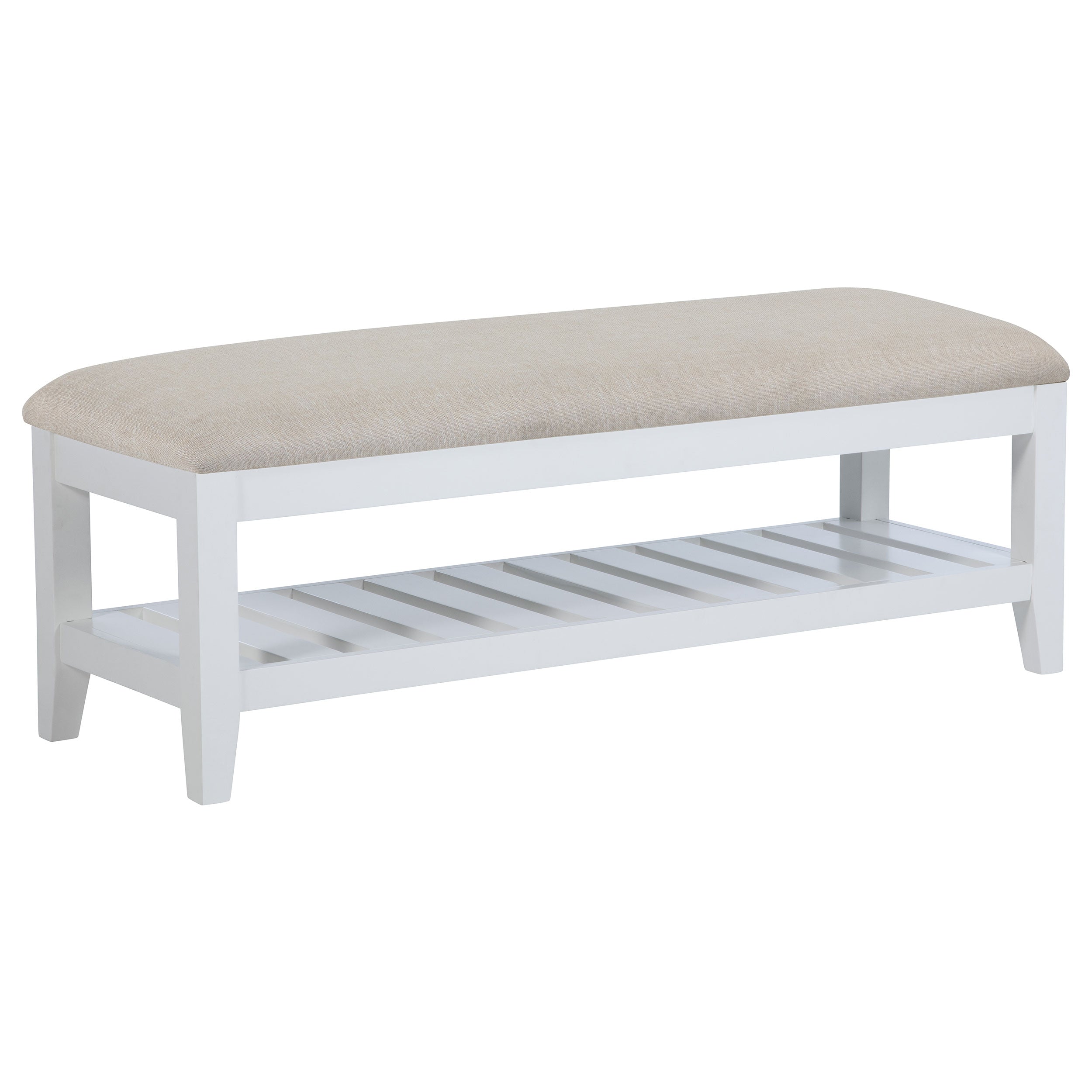 Bexhill Upholstered Rectangular Bench with Shelf White — view 1