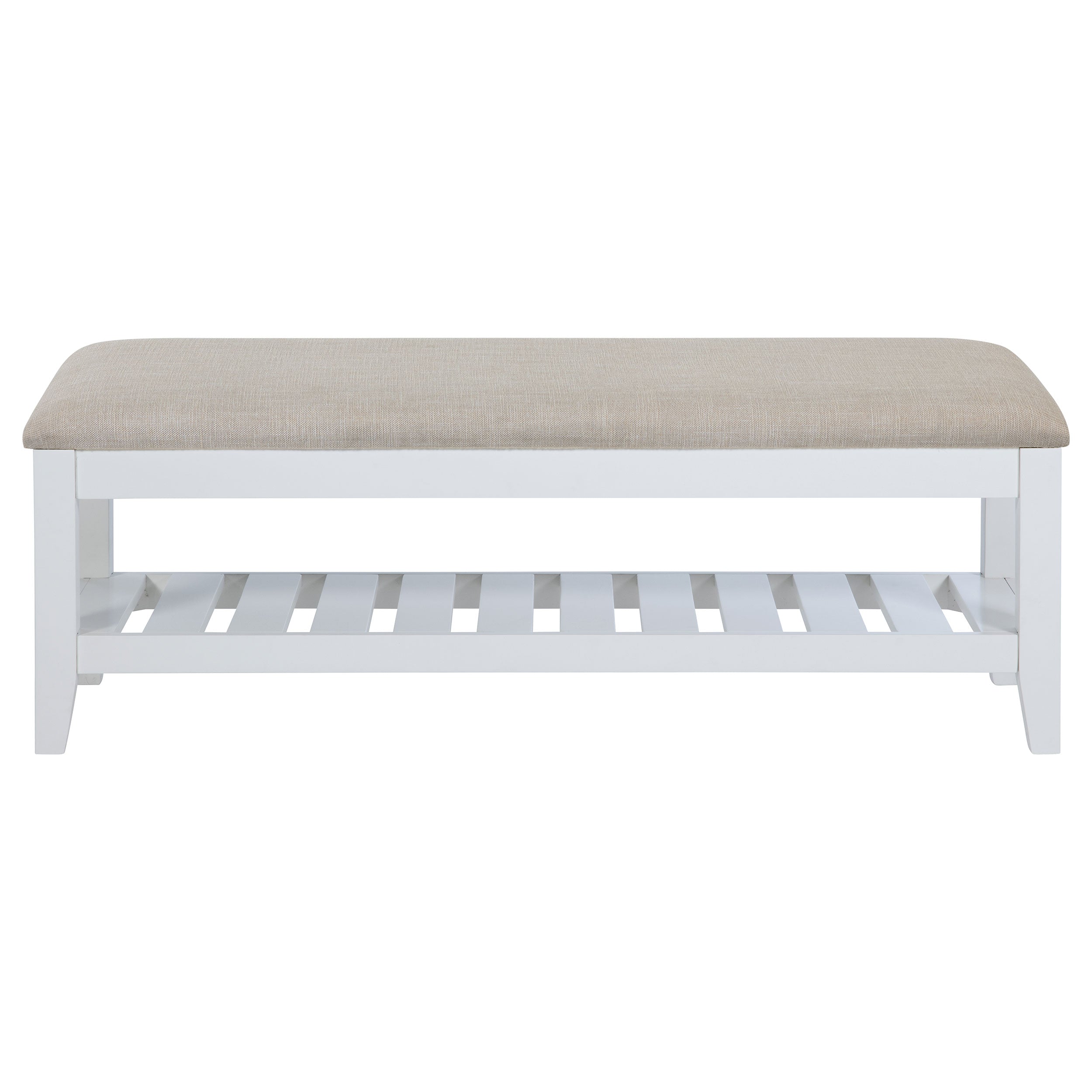Bexhill Upholstered Rectangular Bench with Shelf White — view 3