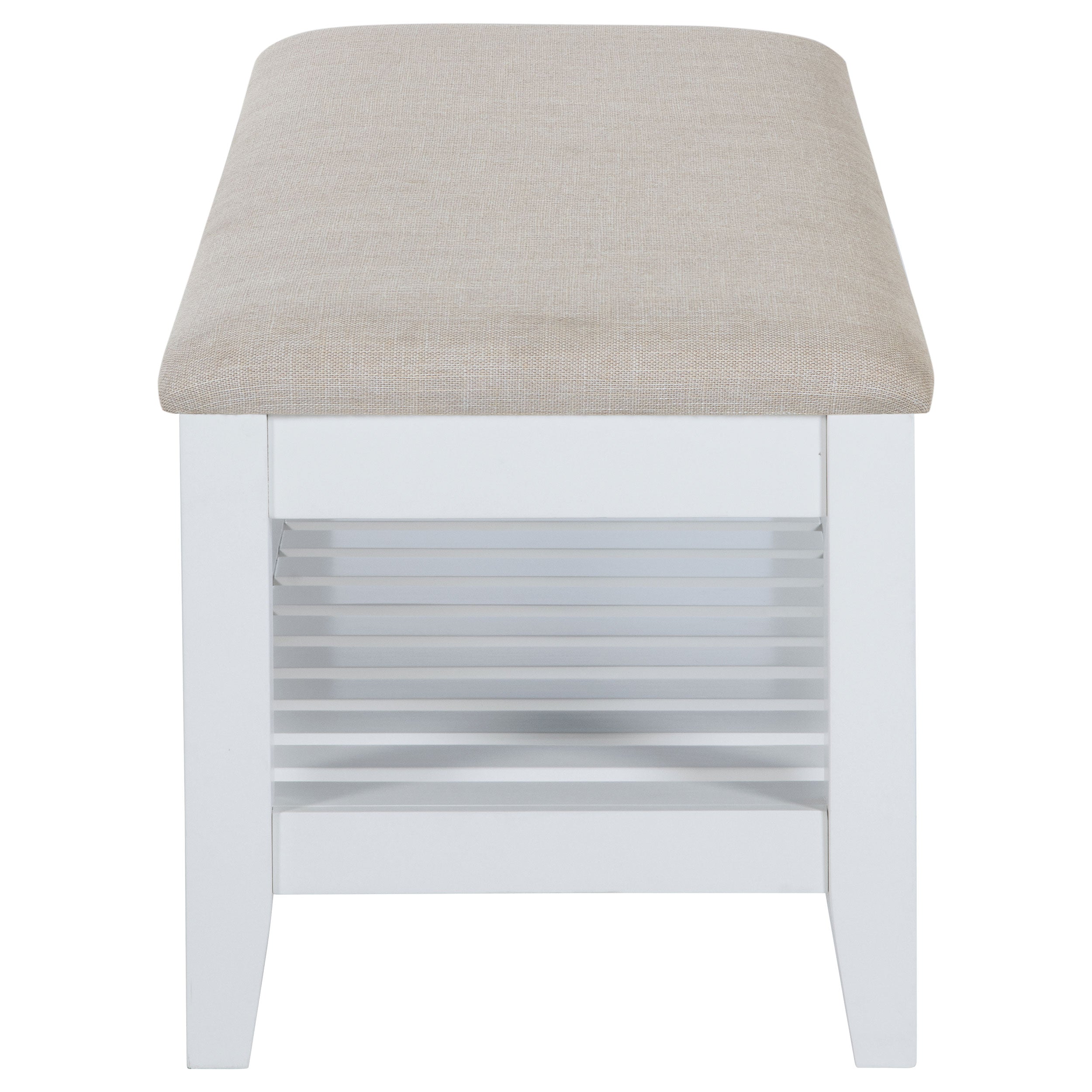 Bexhill Upholstered Rectangular Bench with Shelf White — view 4