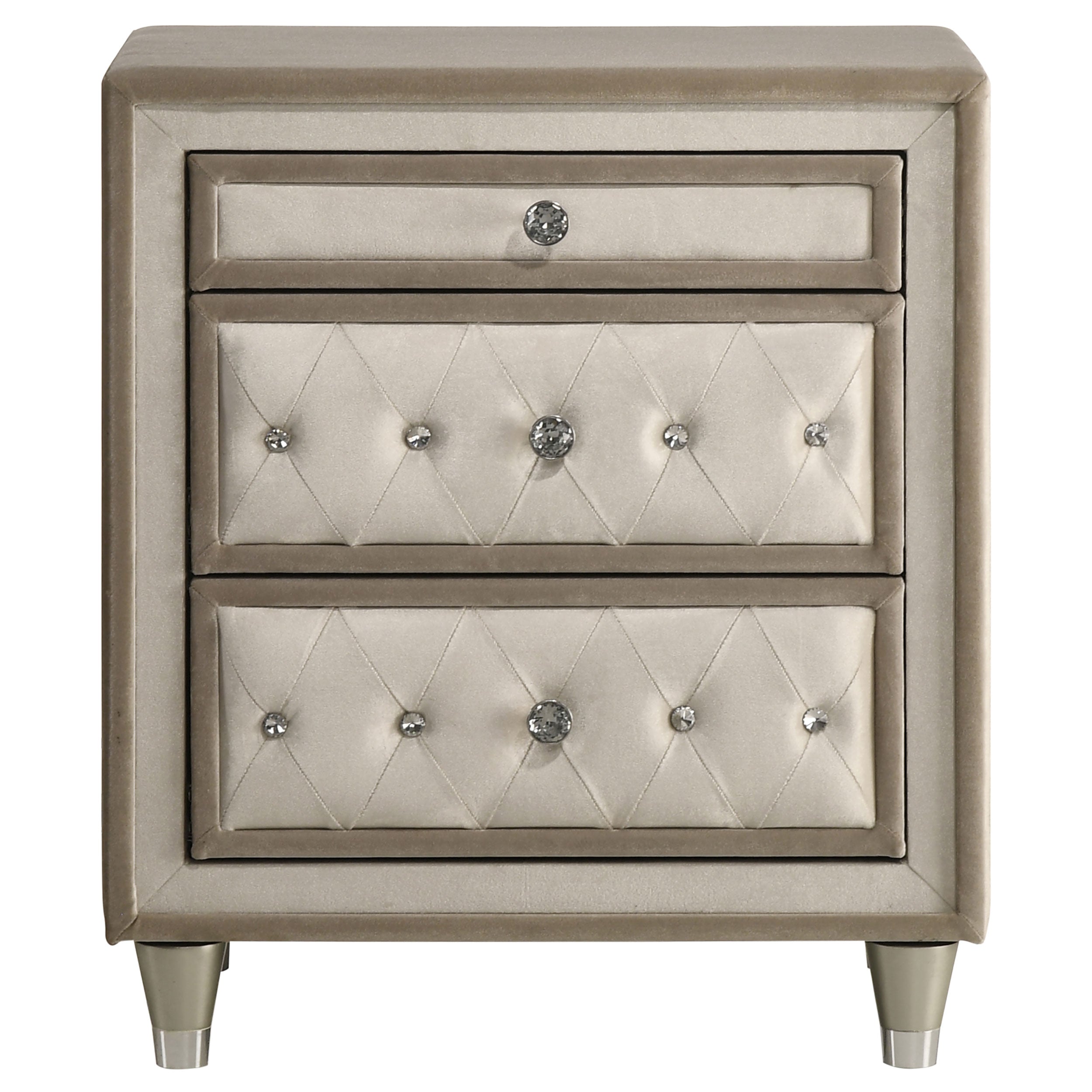 Antonella Upholstered 3-drawer Nightstand Ivory and Camel — view 3