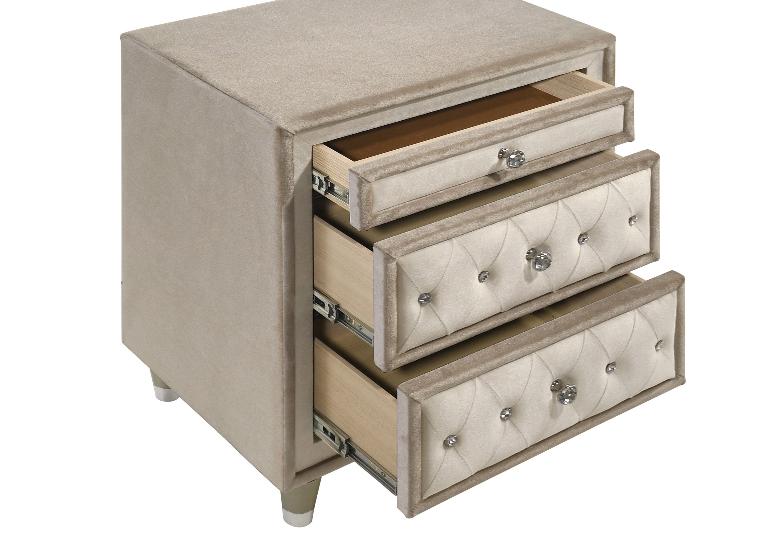 Antonella Upholstered 3-drawer Nightstand Ivory and Camel — view 10