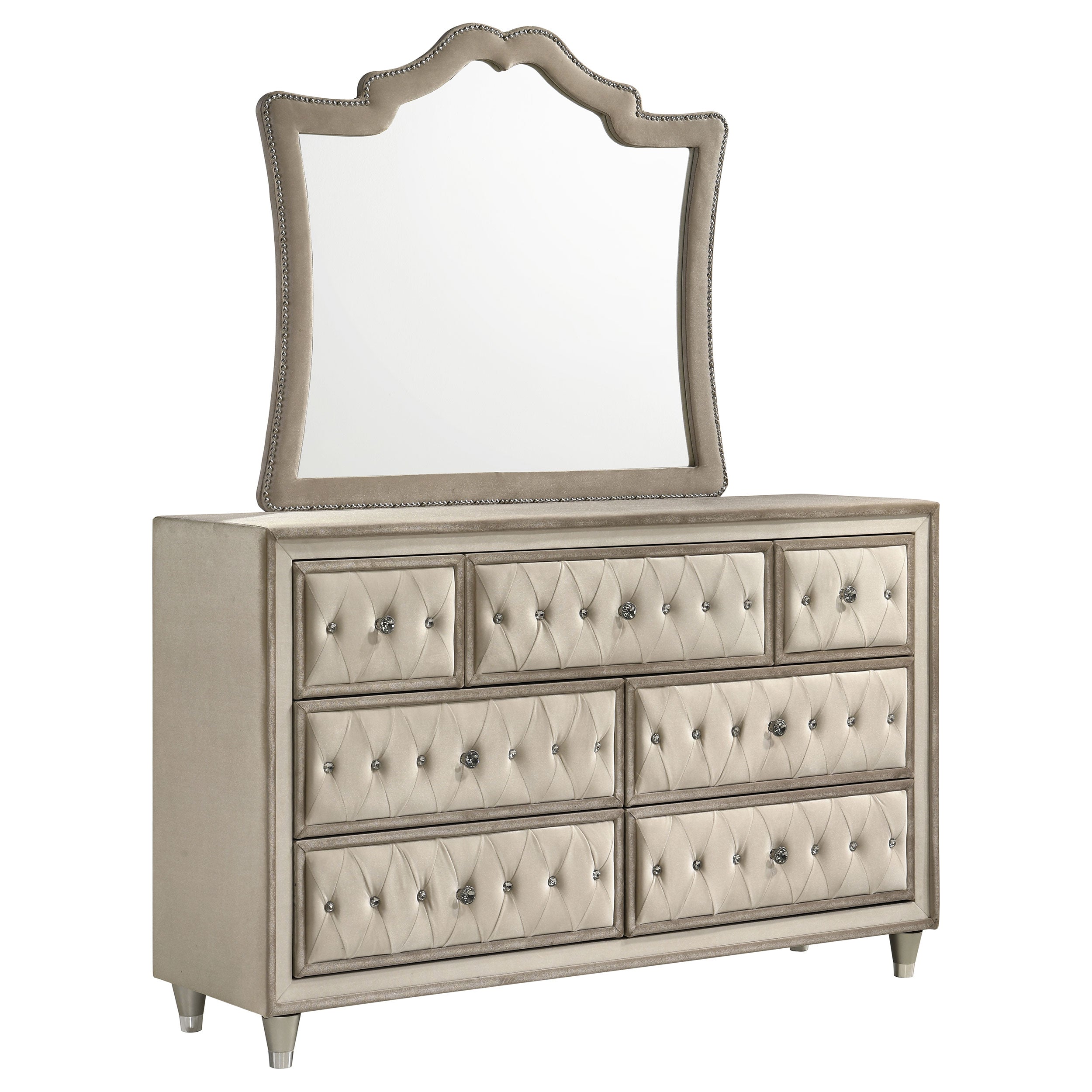 Antonella 7-drawer Upholstered Dresser with Mirror Ivory — view 1
